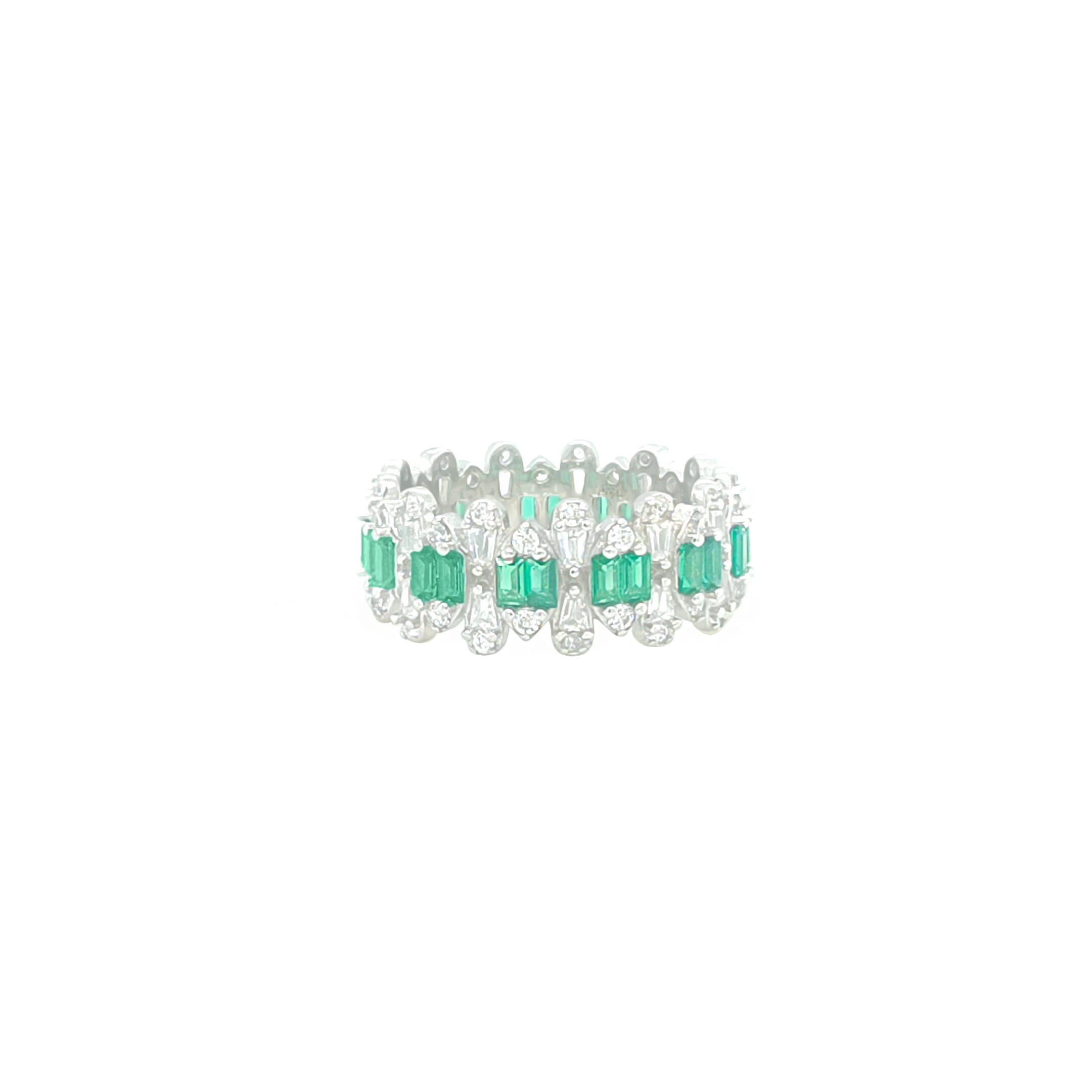 Asfour Crystal Band Ring With Emerald Art Deco Design In 925 Sterling Silver-RD0183-WG-8