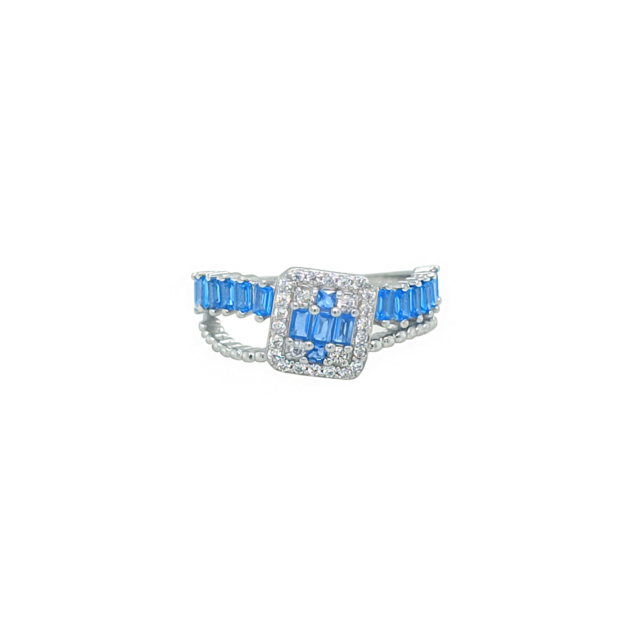 Asfour Crystal Fashion Ring With Light Blue Zircon Stones In 925 Sterling Silver-RD0184-WLB-9