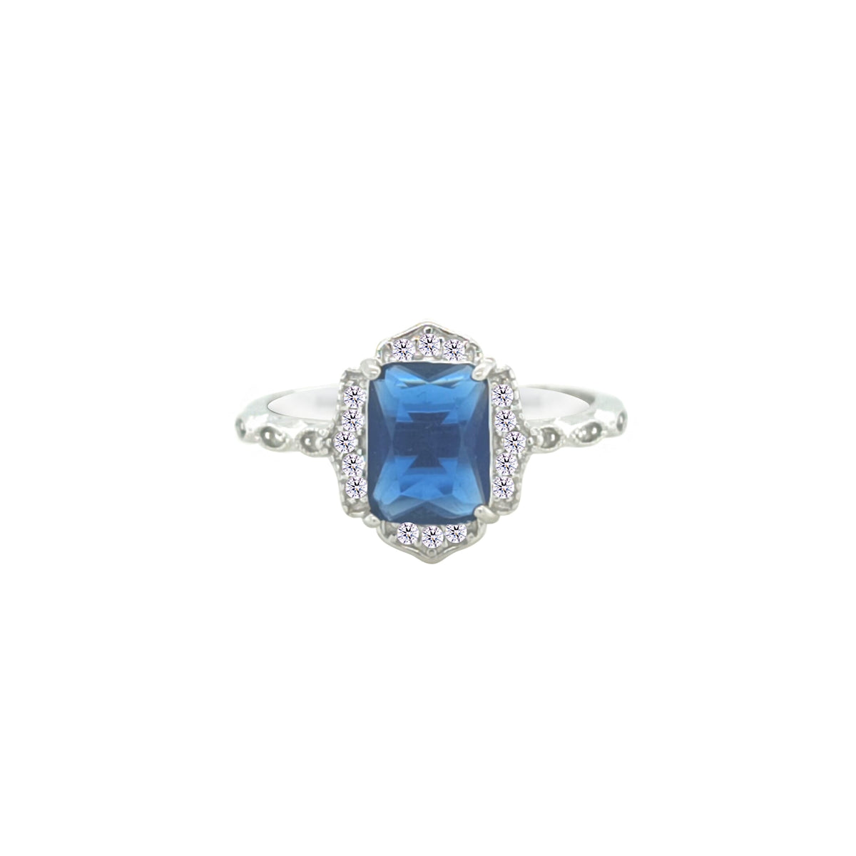 Asfour Crystal Drew Ring With Blue Emerald Design In 925 Sterling Silver-RD0186-B-8