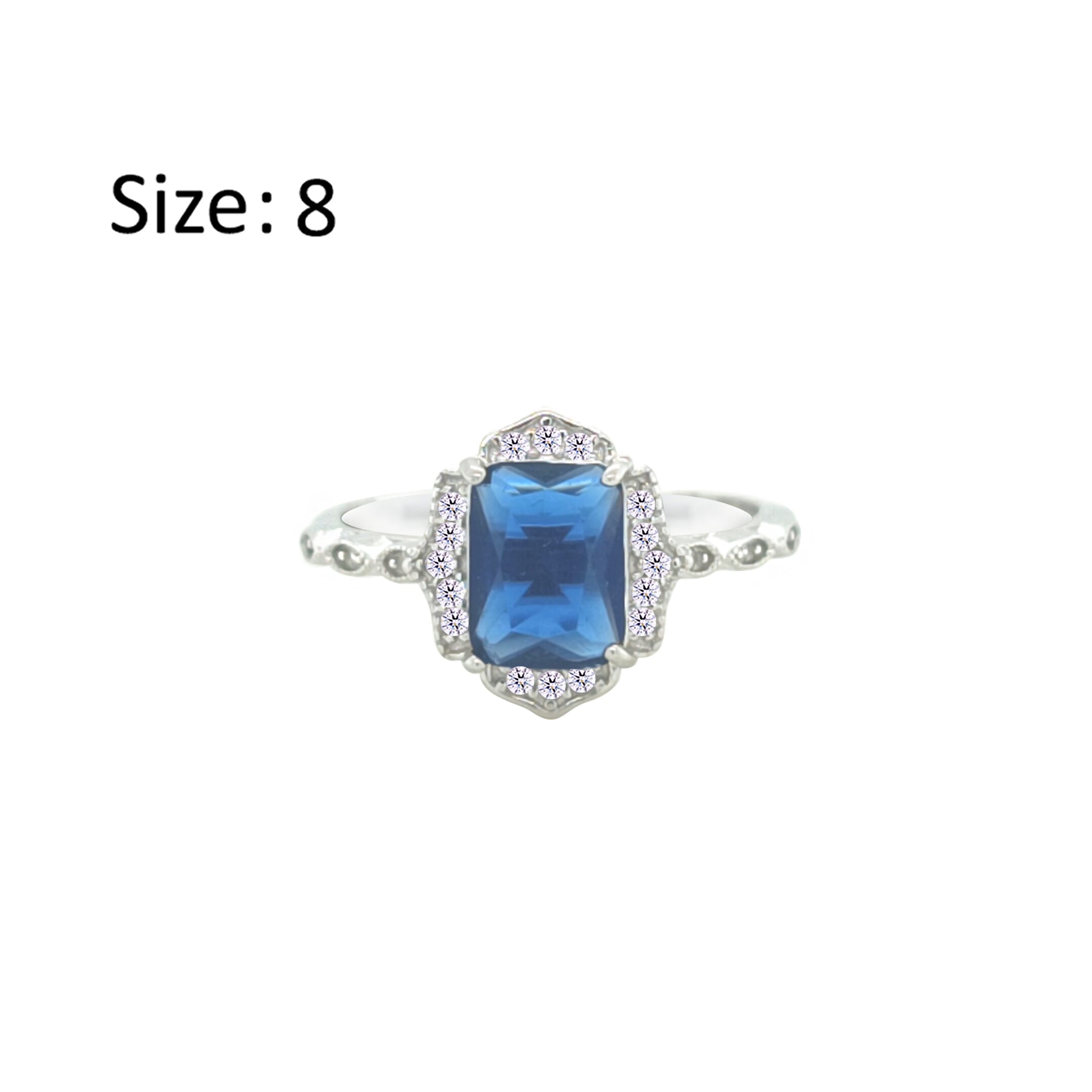 Asfour Crystal Drew Ring With Blue Emerald Design In 925 Sterling Silver-RD0186-B-8