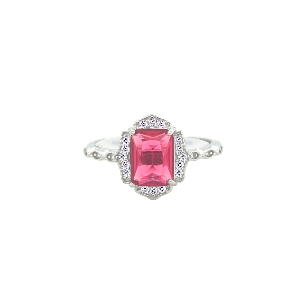 Asfour Crystal Drew Ring With fuchsia Emerald Design In 925 Sterling Silver-RD0186-F-8