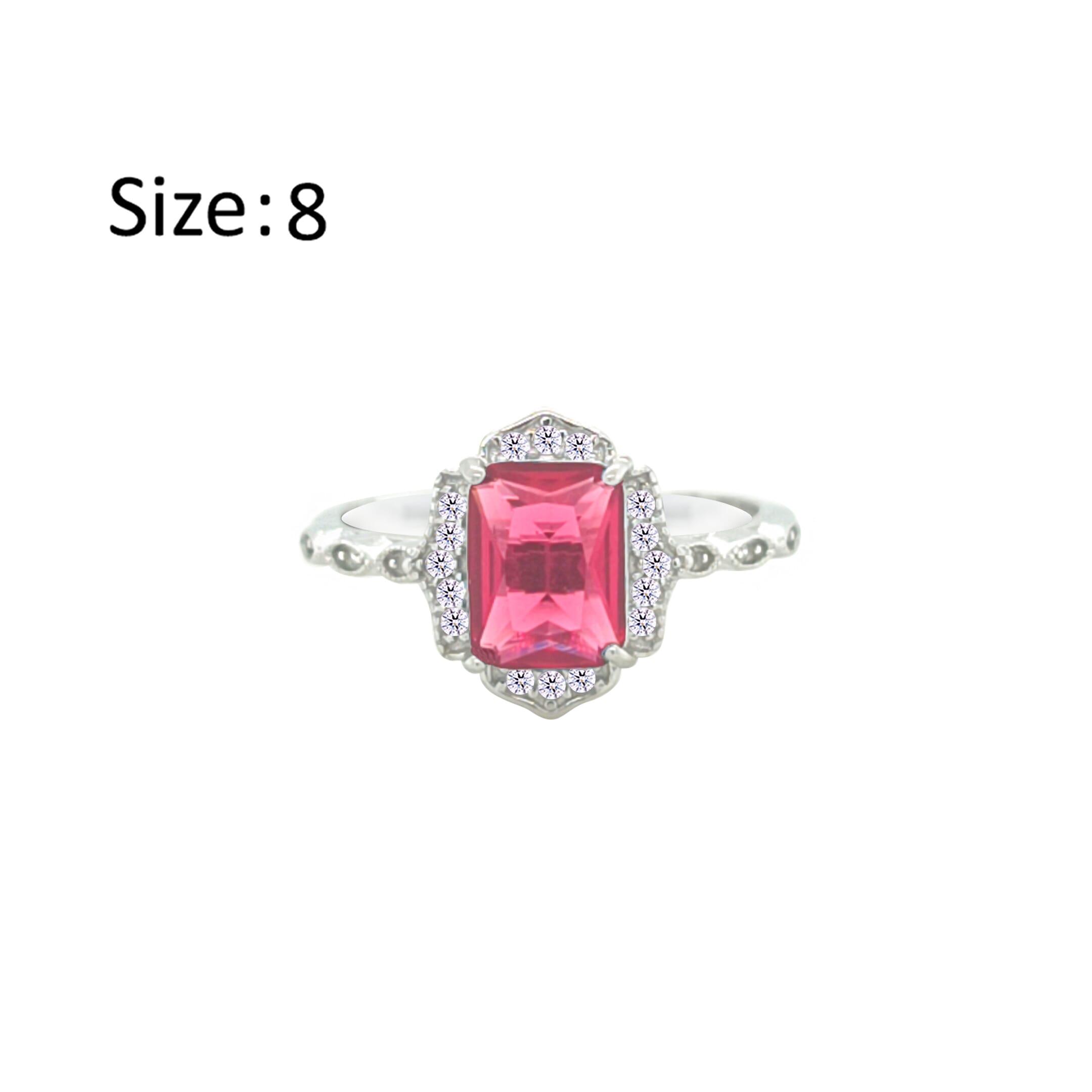 Asfour Crystal Drew Ring With fuchsia Emerald Design In 925 Sterling Silver-RD0186-F-8