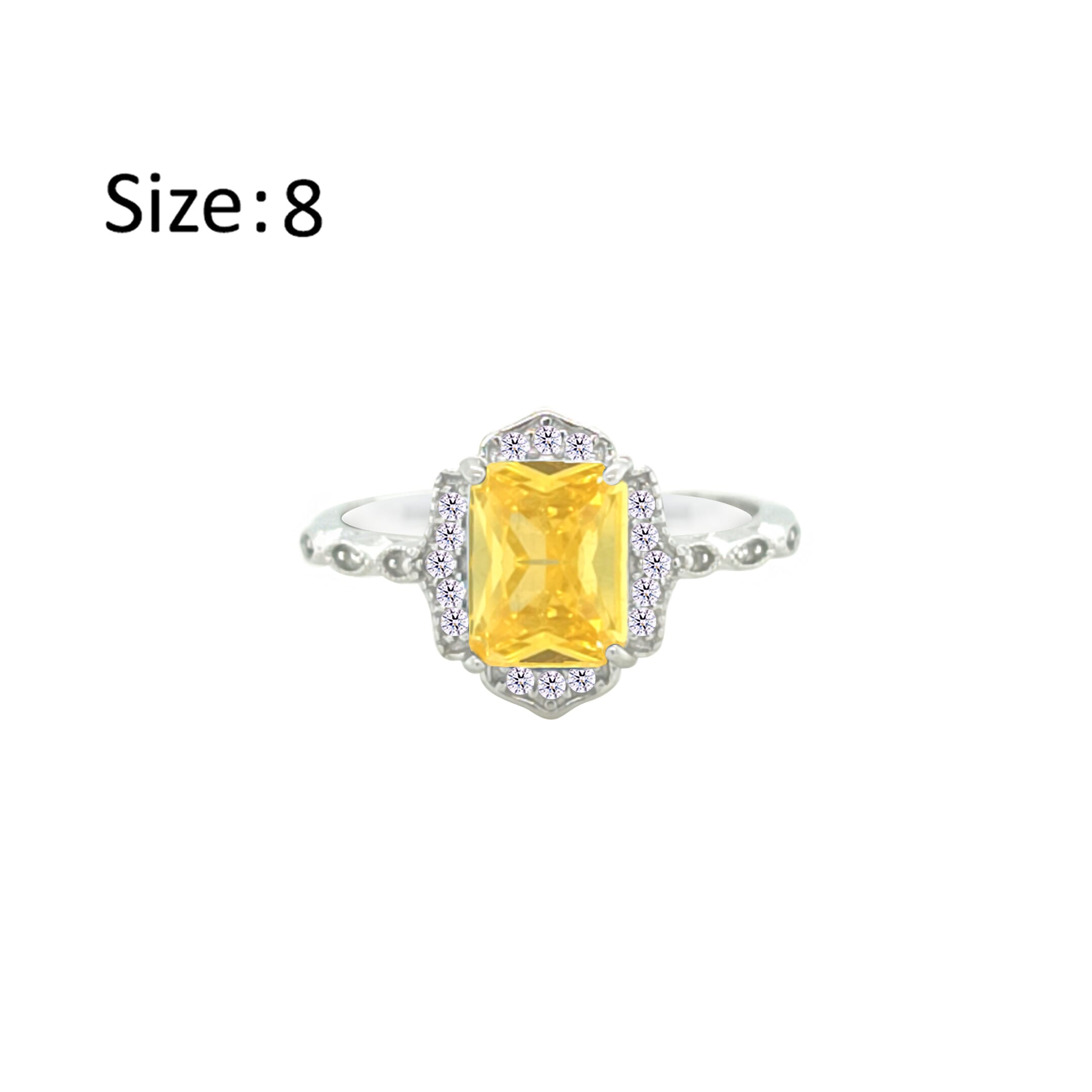 Asfour Crystal Drew Ring With Yellow Emerald Design In 925 Sterling Silver-RD0186-Y-8