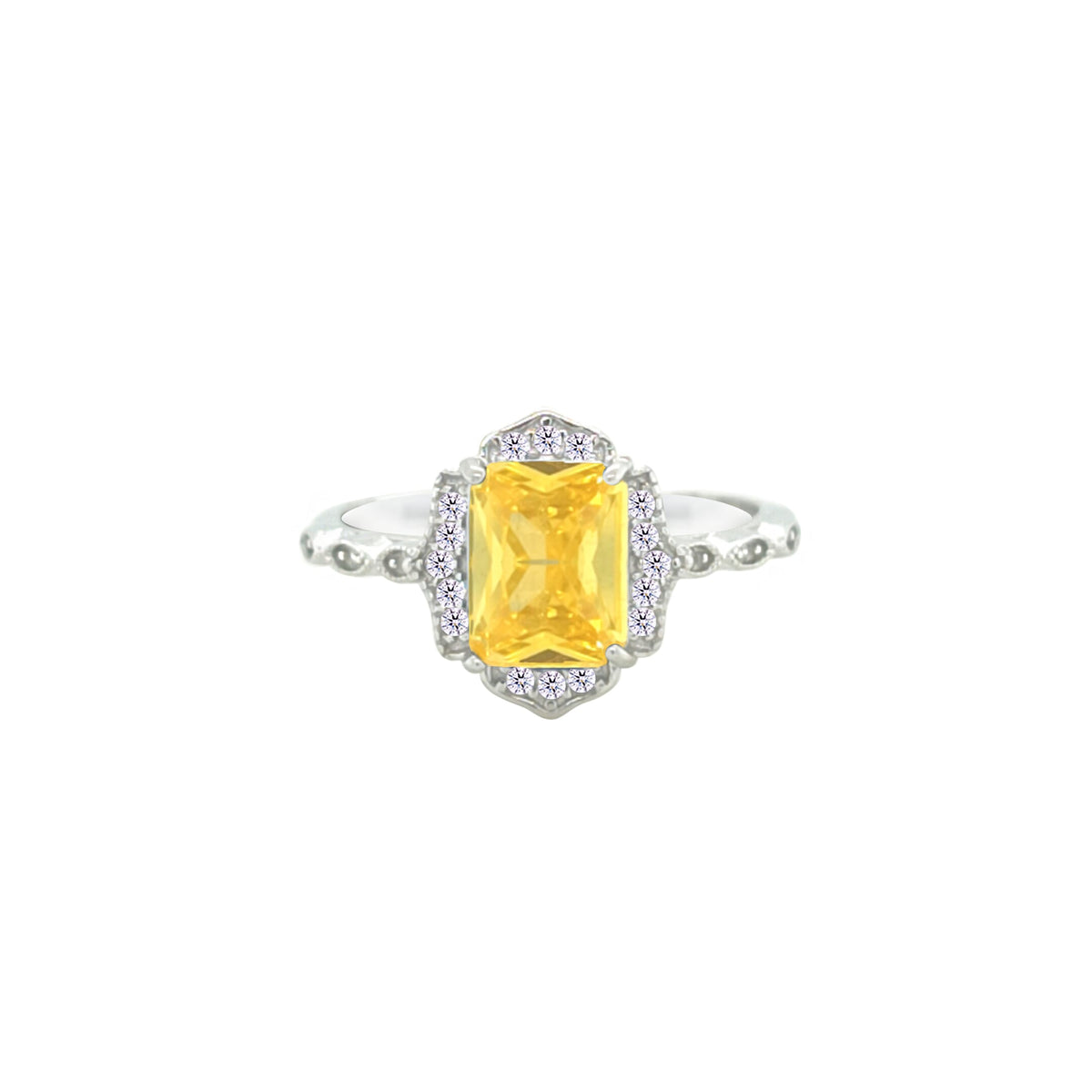 Asfour Crystal Drew Ring With Yellow Emerald Design In 925 Sterling Silver-RD0186-Y-9