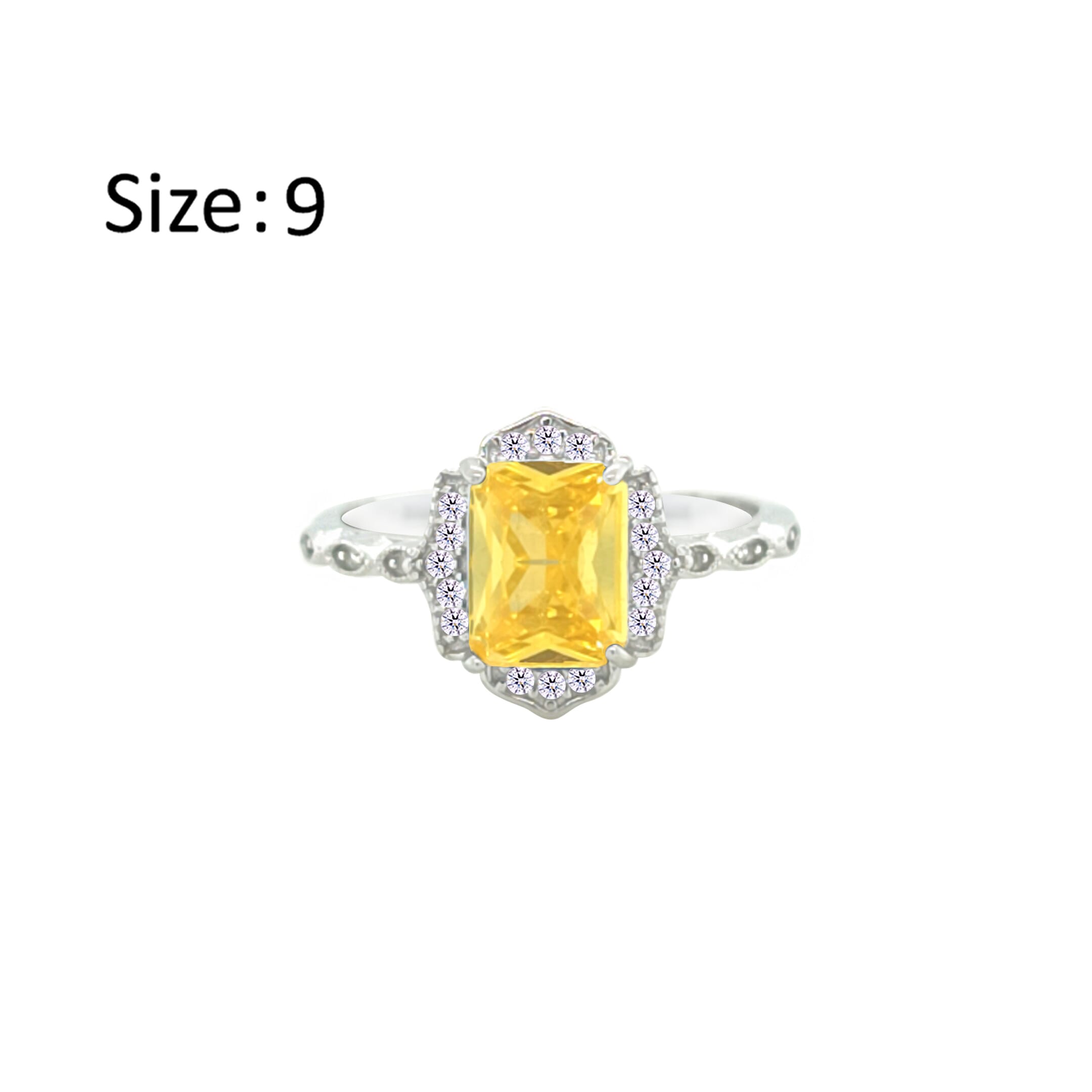 Asfour Crystal Drew Ring With Yellow Emerald Design In 925 Sterling Silver-RD0186-Y-9