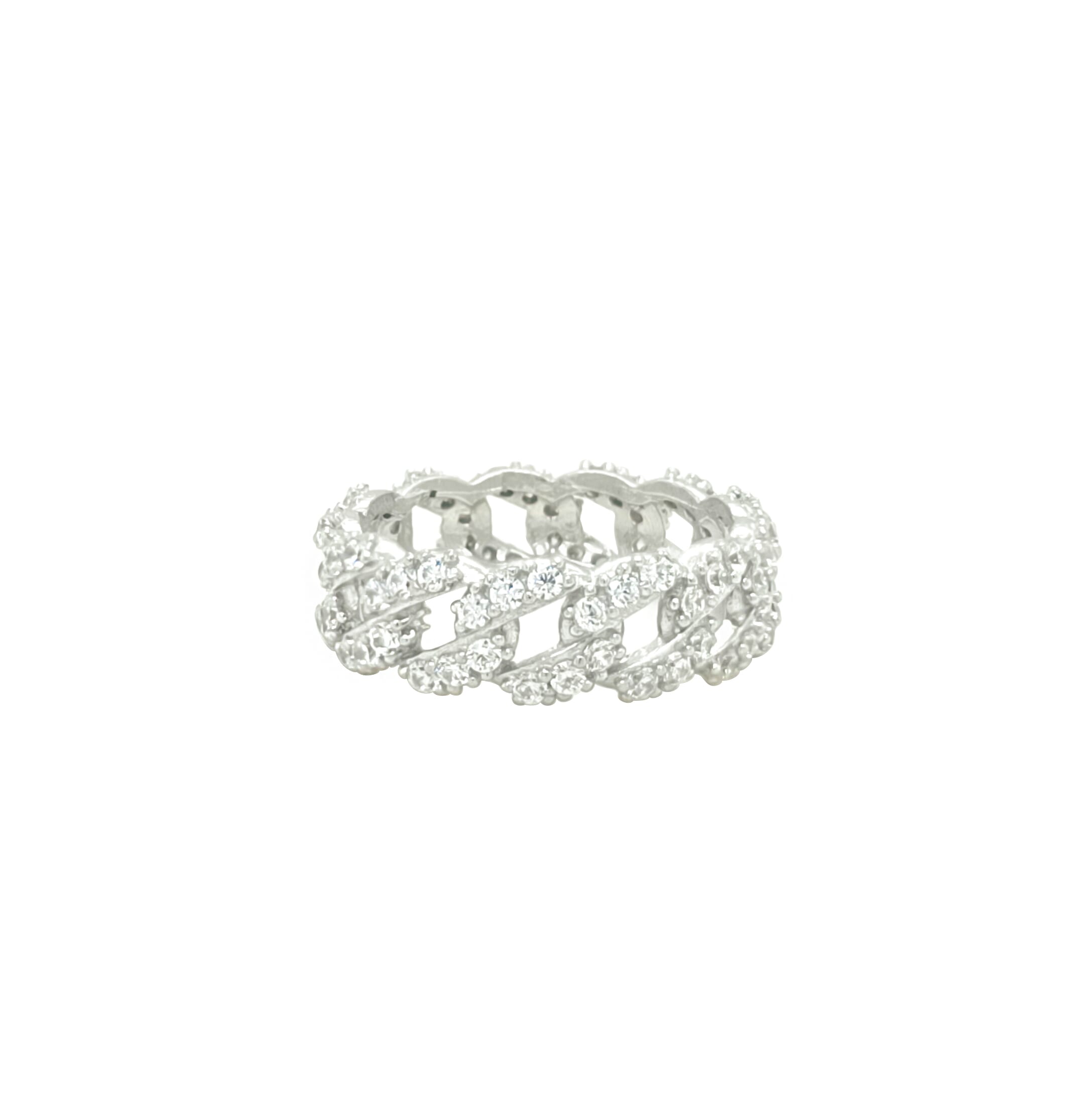 Asfour Crystal Band Ring With Art Deco Design In 925 Sterling Silver-RD0188-9