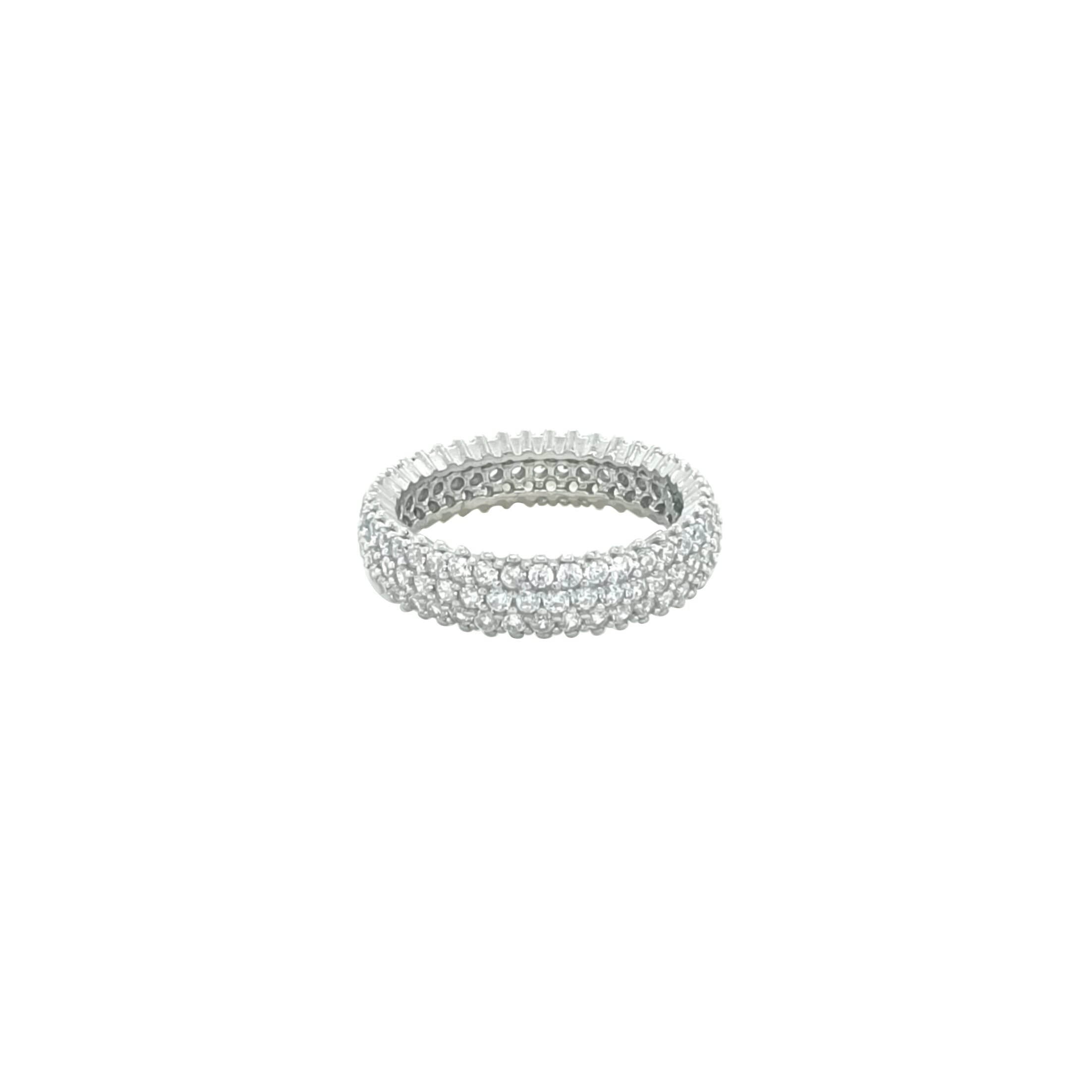 Asfour Crystal Band Ring With 3 Line Zircon Stone In 925 Sterling Silver-RD0189-9