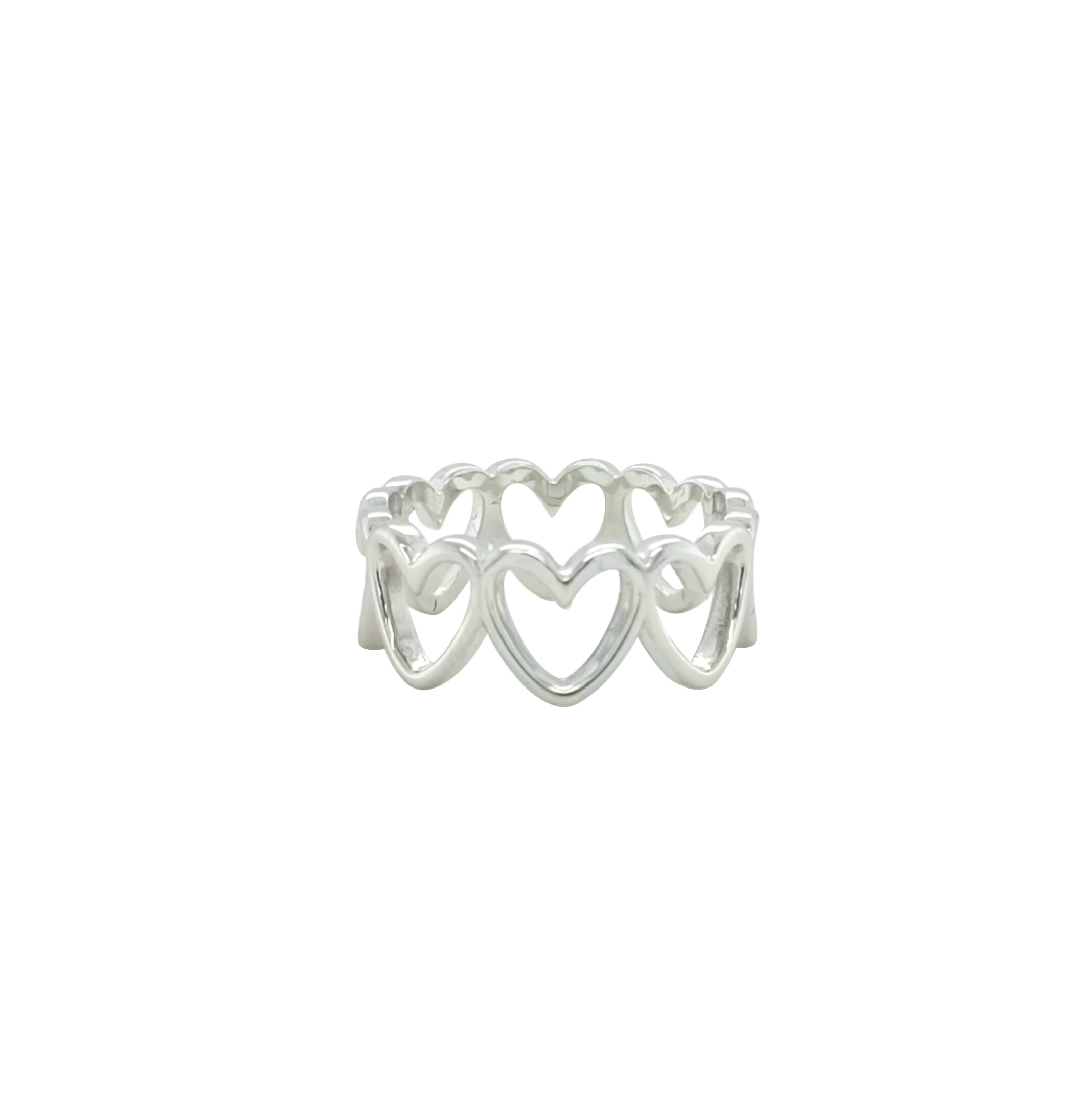 Asfour Crystal Band Ring With Hollow Hearts Design In 925 Sterling Silver-RD0192-8