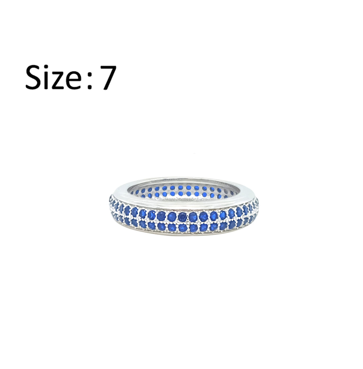 Asfour Crystal Band Ring With 2 Line Blue Zircon In 925 Sterling Silver-RD0196-B-7