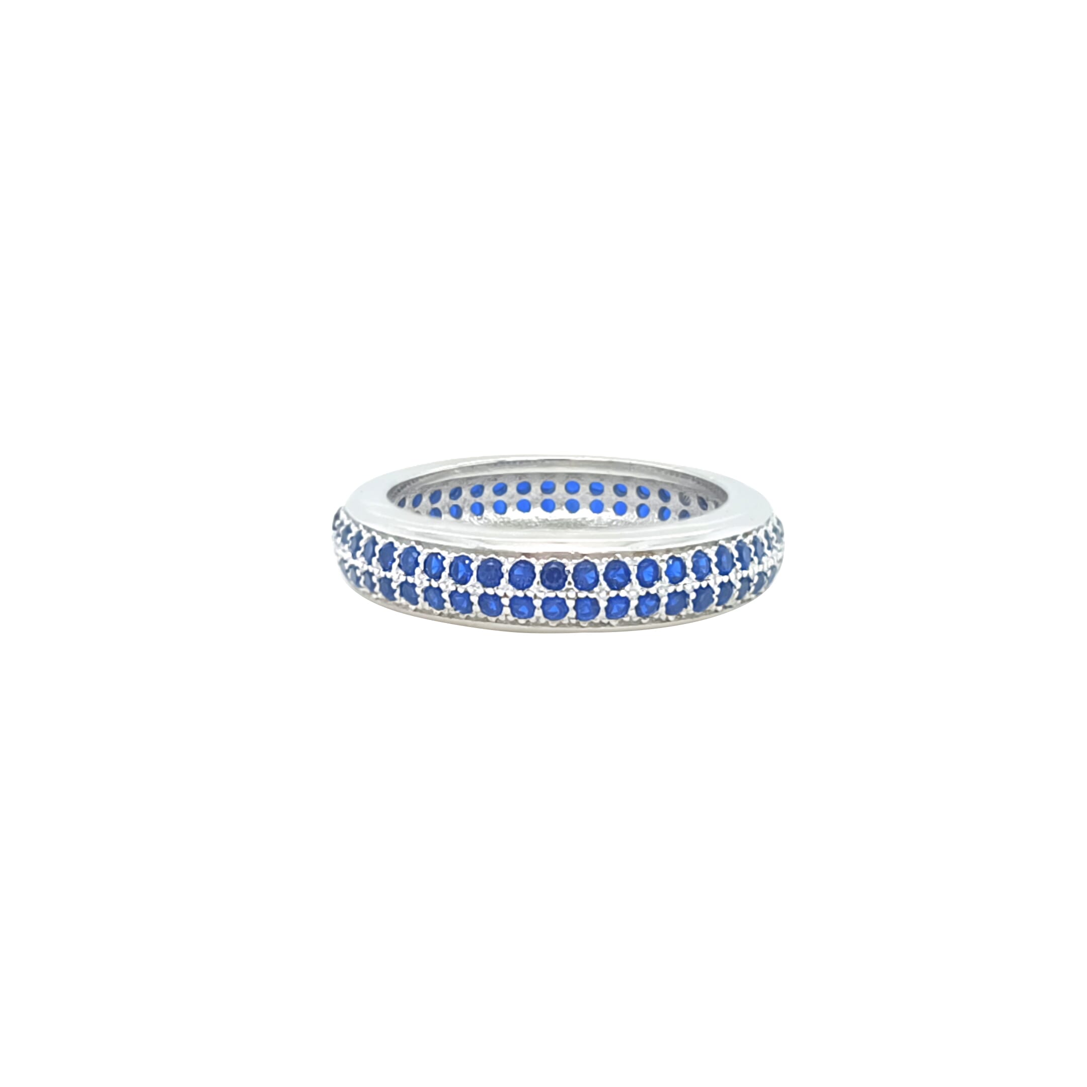 Asfour Crystal Band Ring With 2 Line Blue Zircon In 925 Sterling Silver-RD0196-B-9