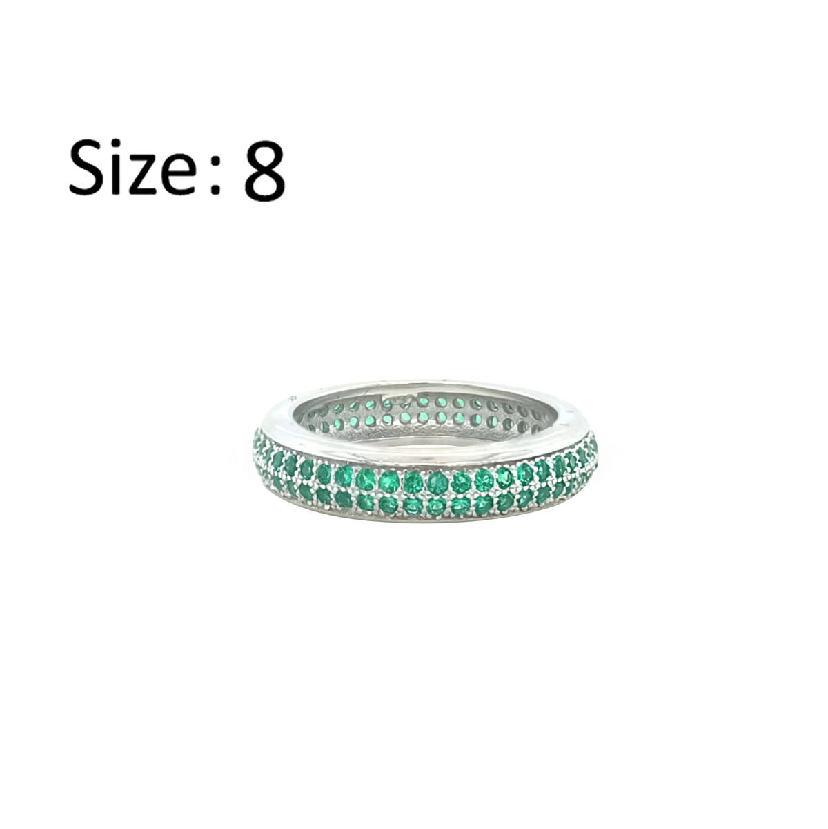 Asfour Crystal Band Ring With 2 Line Emerald Zircon In 925 Sterling Silver-RD0196-G-8