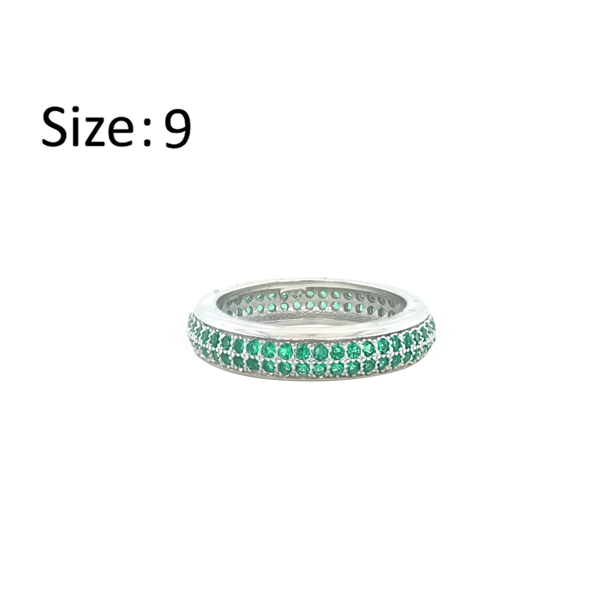 Asfour Crystal Band Ring With 2 Line Emerald Zircon In 925 Sterling Silver-RD0196-G-9