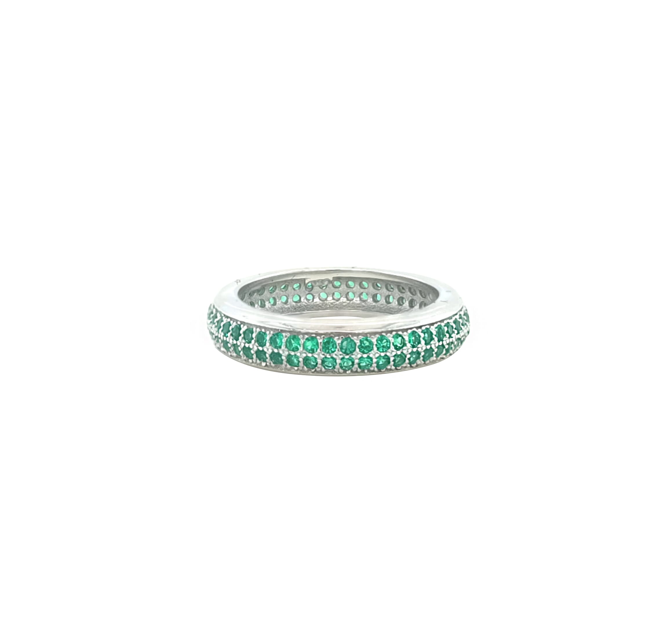 Asfour Crystal Band Ring With 2 Line Emerald Zircon In 925 Sterling Silver-RD0196-G-9