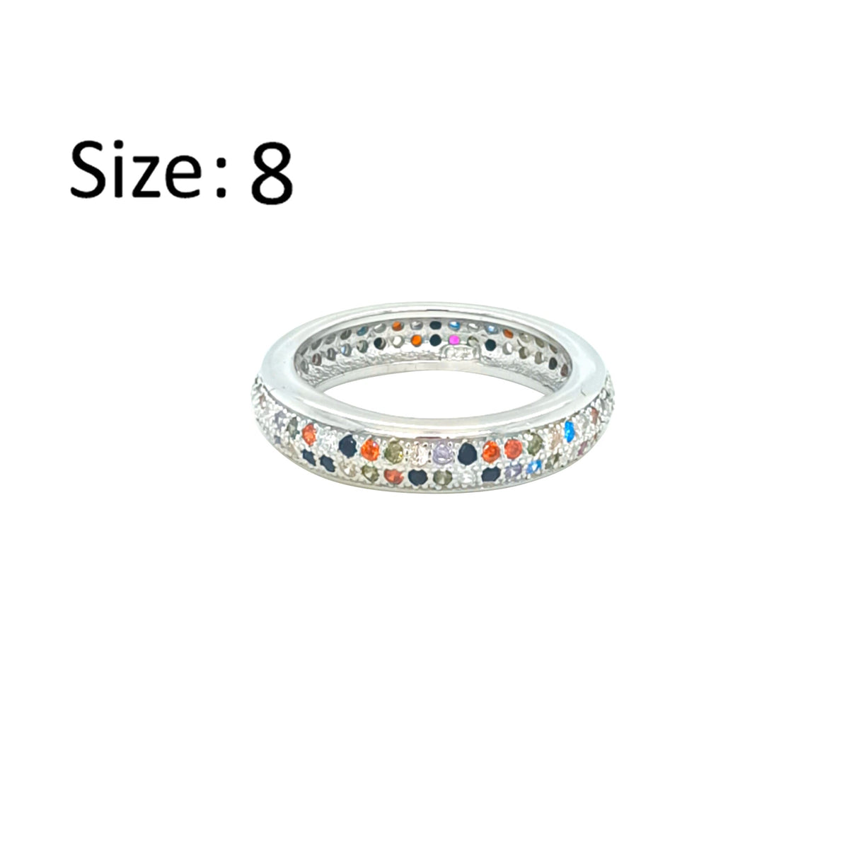 Asfour Crystal Band Ring With 2 Line Multi Color Zircon In 925 Sterling Silver-RD0196-K-8