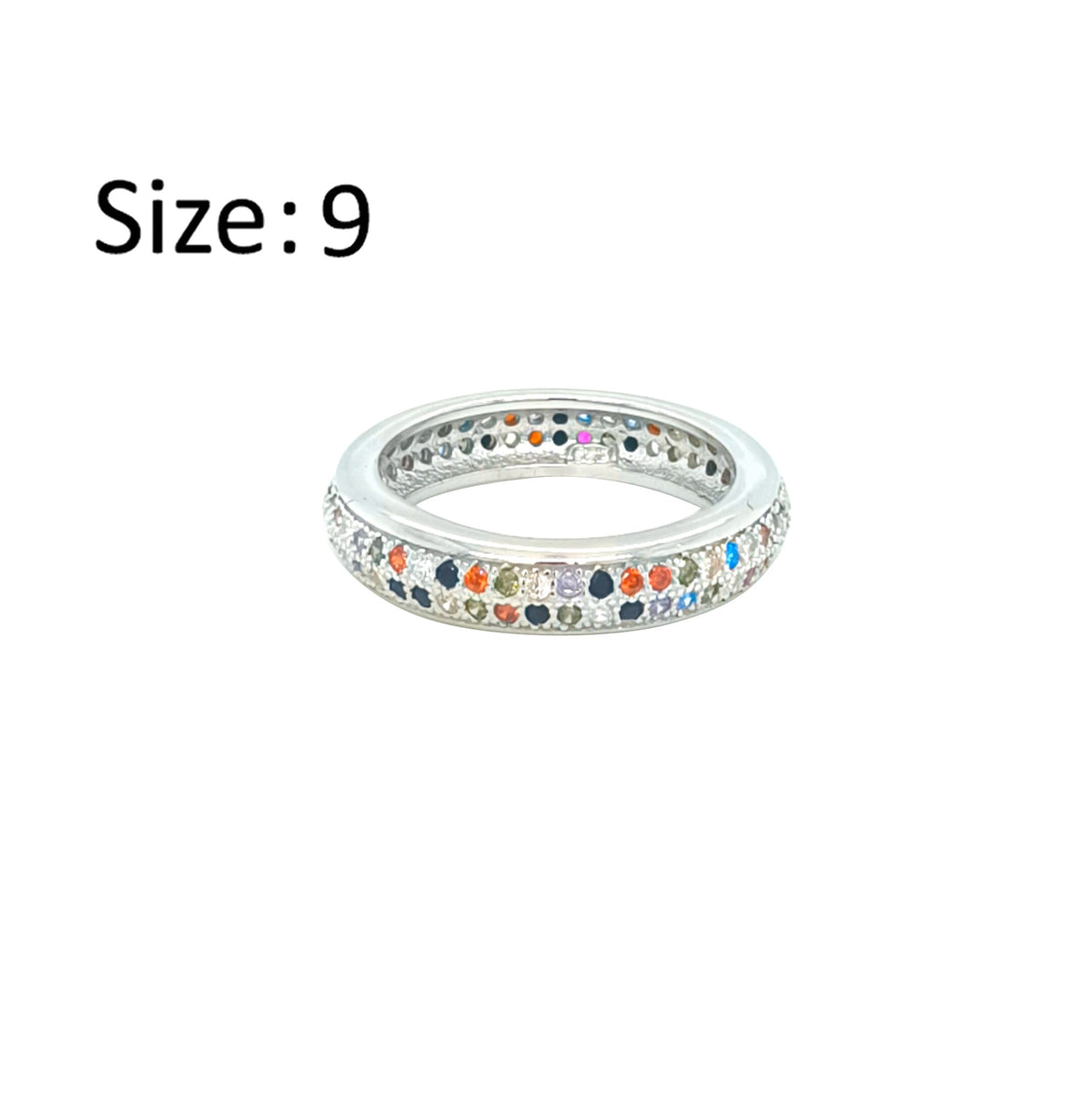Asfour Crystal Band Ring With 2 Line Multi Color Zircon In 925 Sterling Silver-RD0196-K-9