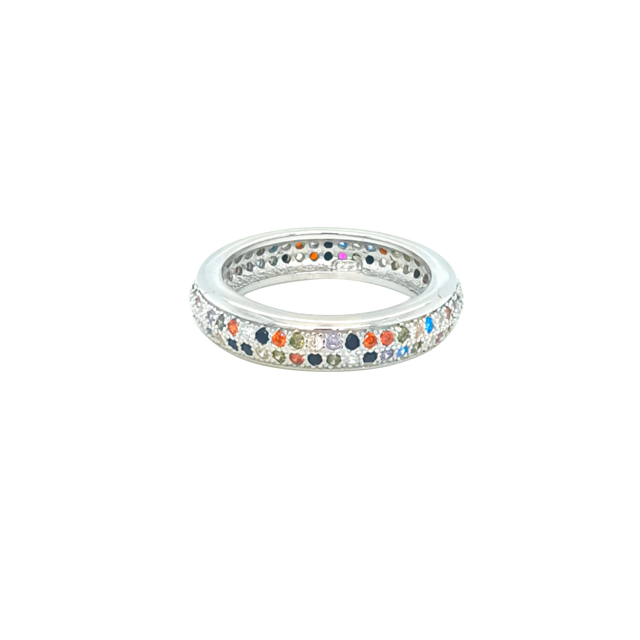 Asfour Crystal Band Ring With 2 Line Multi Color Zircon In 925 Sterling Silver-RD0196-K-9