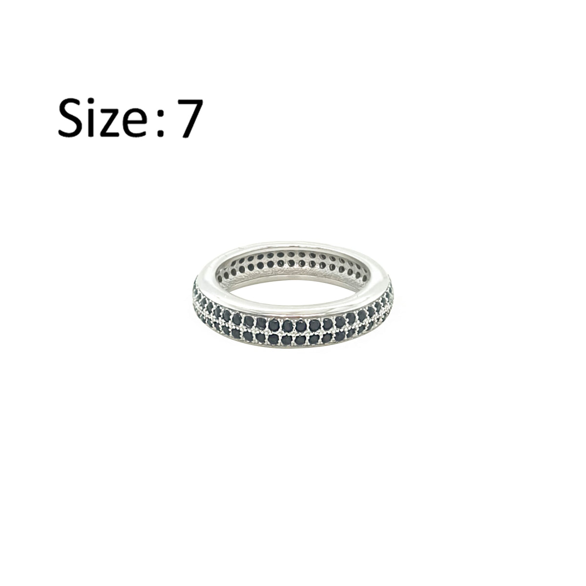 Asfour Crystal Band Ring With 2 Line Black Zircon In 925 Sterling Silver-RD0196-P-7