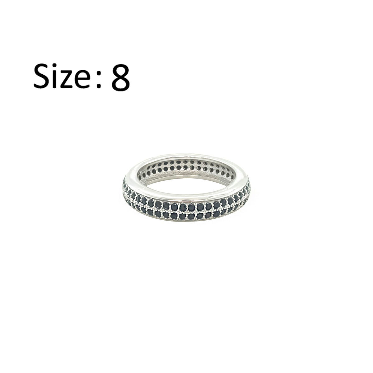 Asfour Crystal Band Ring With 2 Line Black Zircon In 925 Sterling Silver-RD0196-P-8