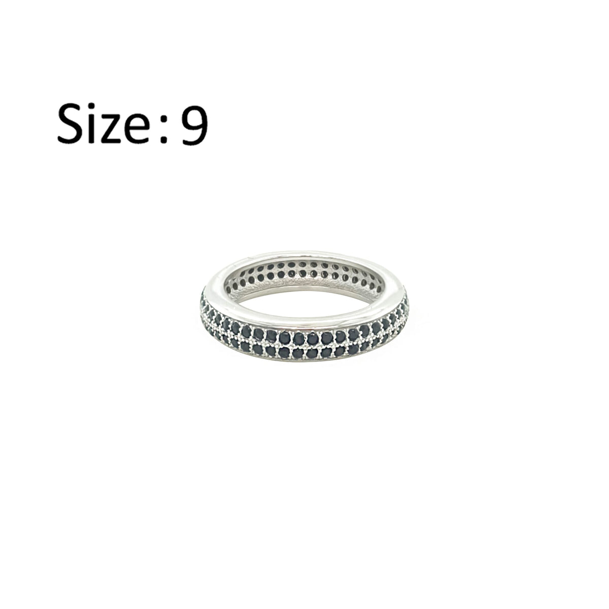 Asfour Crystal Band Ring With 2 Line Black Zircon In 925 Sterling Silver-RD0196-P-9