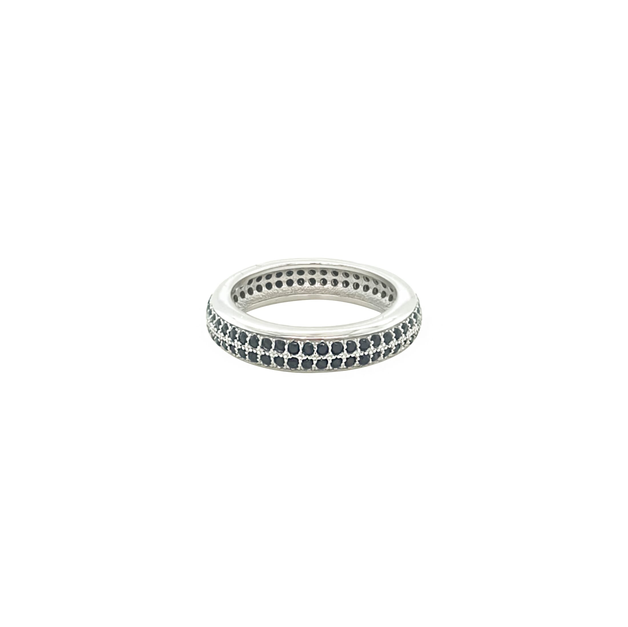 Asfour Crystal Band Ring With 2 Line Black Zircon In 925 Sterling Silver-RD0196-P-9
