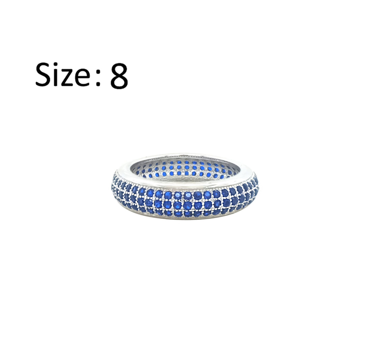 Asfour Crystal Band Ring With 3 Line Blue Zircon In 925 Sterling Silver-RD0197-B-8