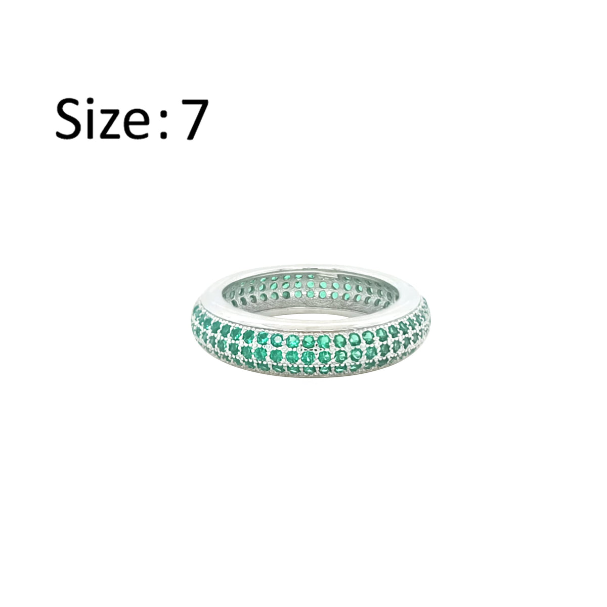 Asfour Crystal Band Ring With 3 Line Emerald Zircon In 925 Sterling Silver-RD0197-G-7