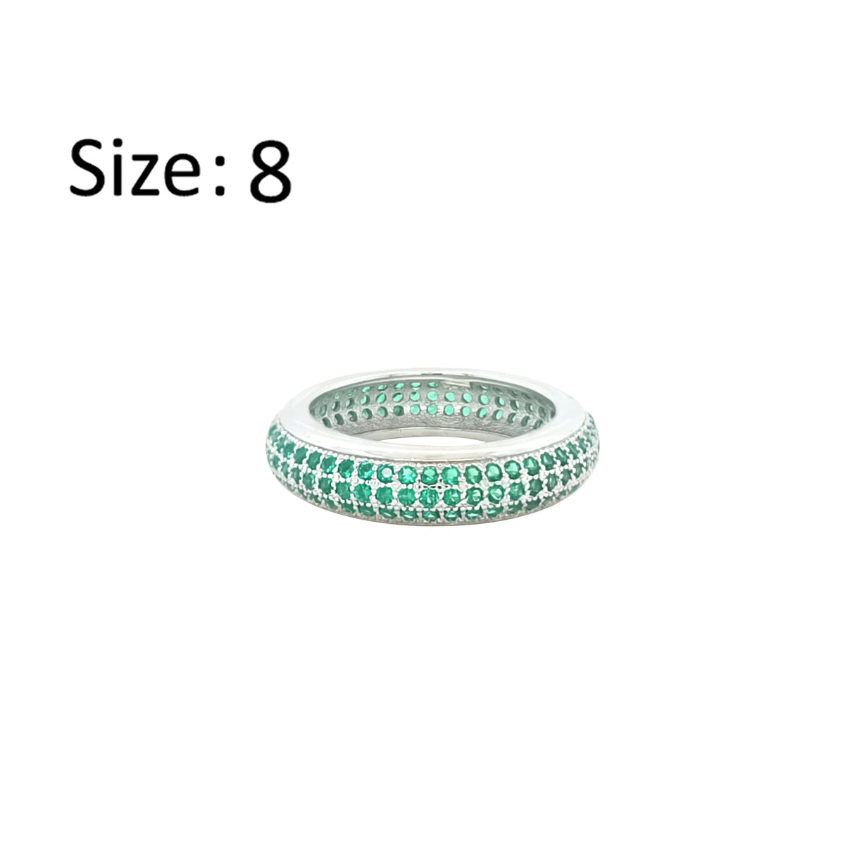 Asfour Crystal Band Ring With 3 Line Emerald Zircon In 925 Sterling Silver-RD0197-G-8