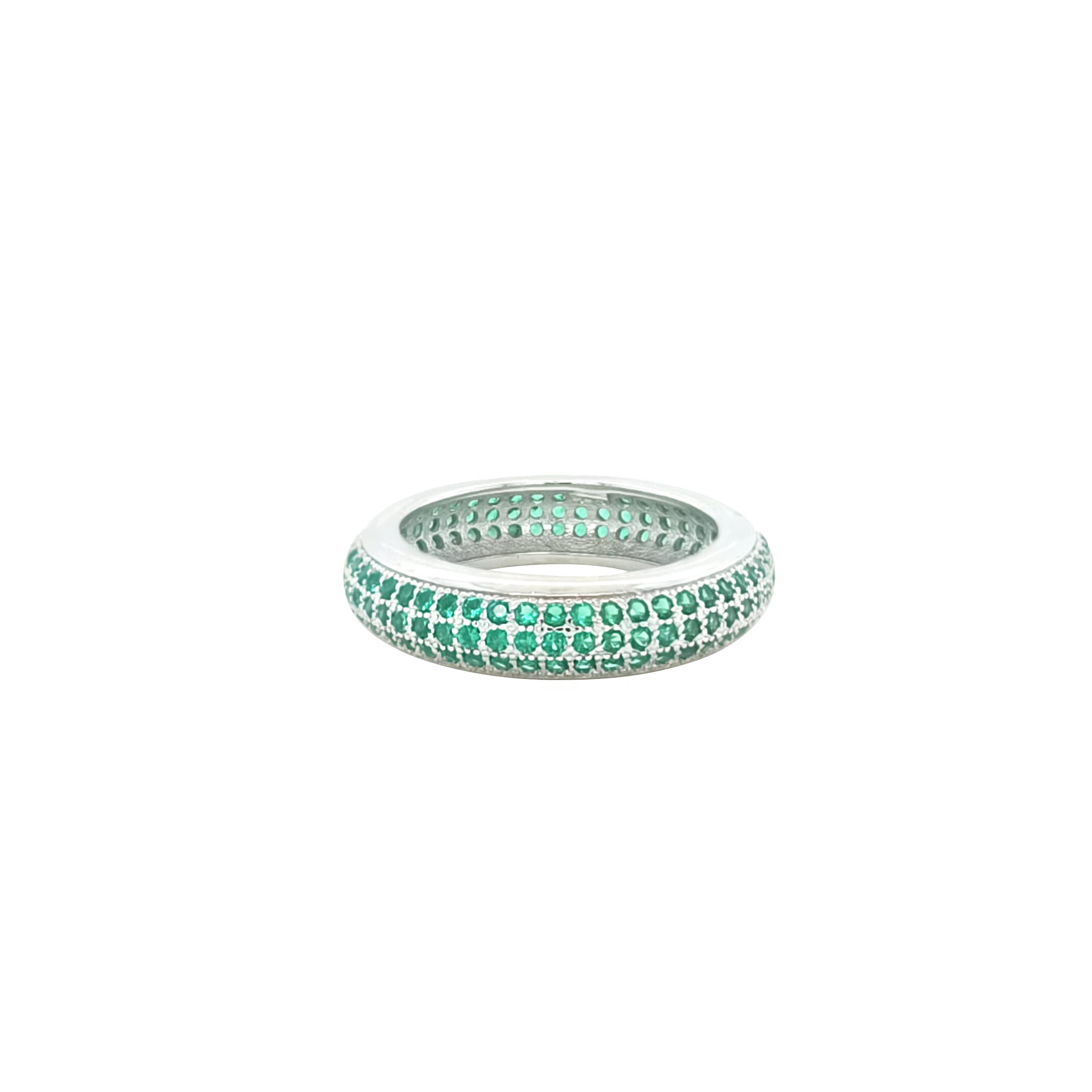 Asfour Crystal Band Ring With 3 Line Emerald Zircon In 925 Sterling Silver-RD0197-G-8