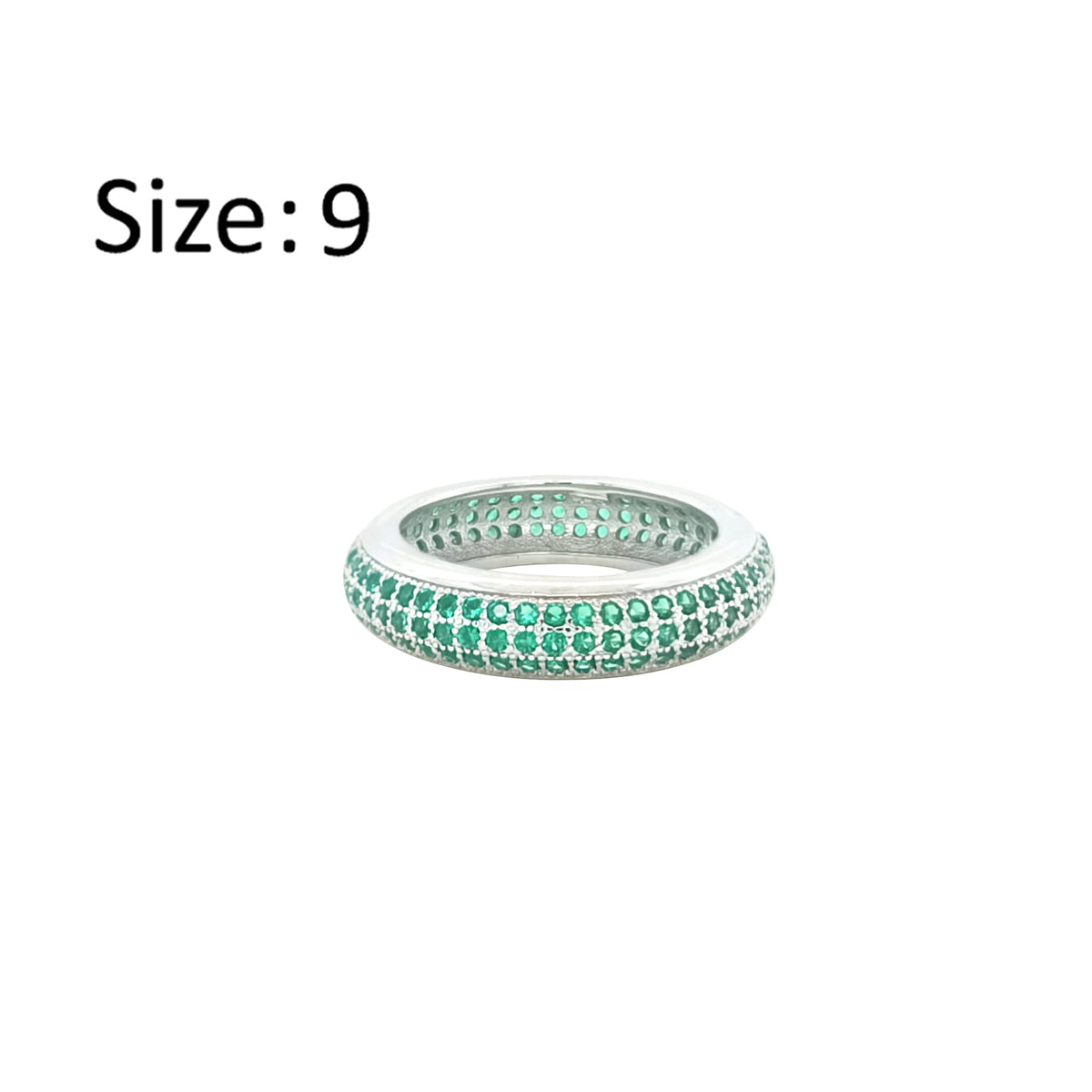 Asfour Crystal Band Ring With 3 Line Emerald Zircon In 925 Sterling Silver-RD0197-G-9