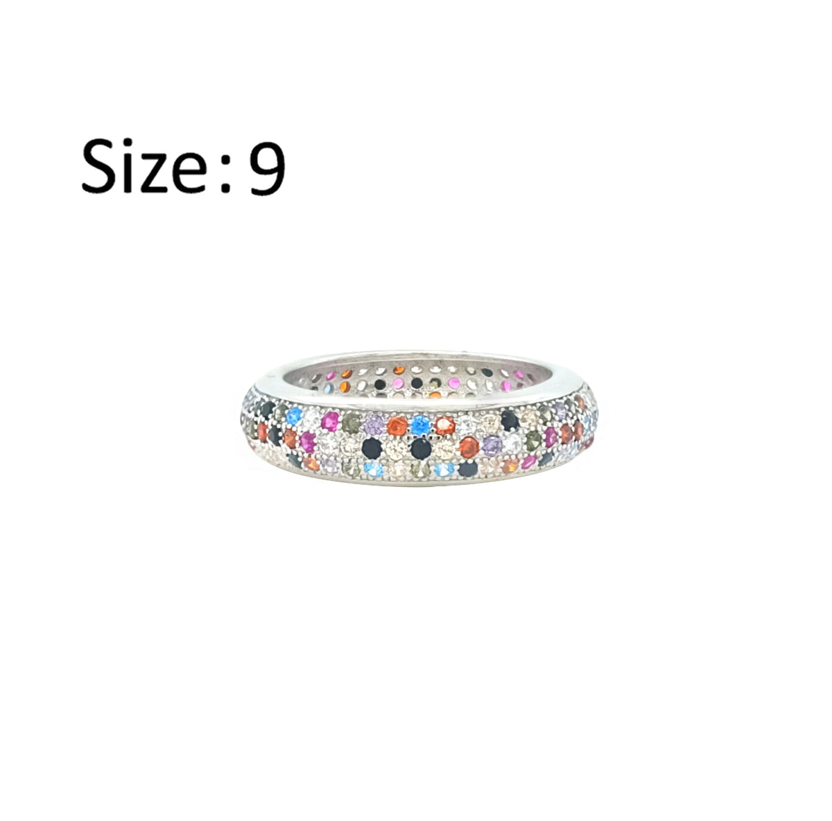 Asfour Crystal Band Ring With 3 Line Multi Color Zircon In 925 Sterling Silver-RD0197-K-9