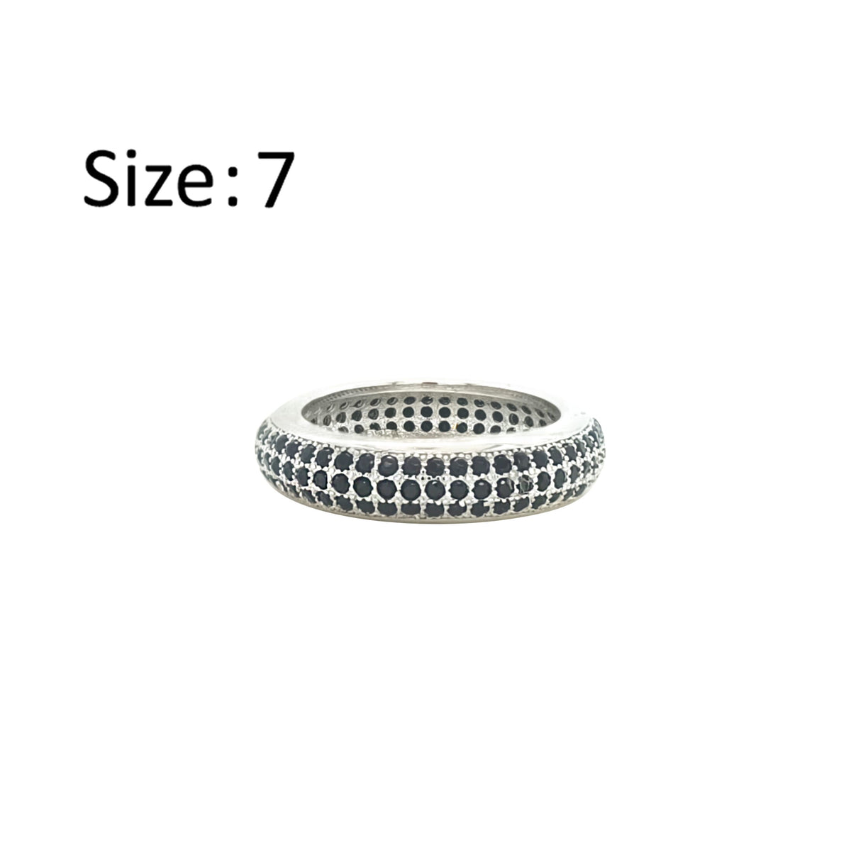 Asfour Crystal Band Ring With 3 Line Black Zircon In 925 Sterling Silver-RD0197-P-7