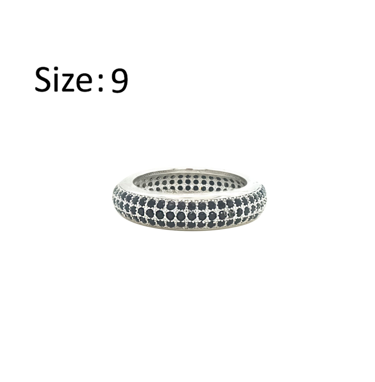 Asfour Crystal Band Ring With 3 Line Black Zircon In 925 Sterling Silver-RD0197-P-9