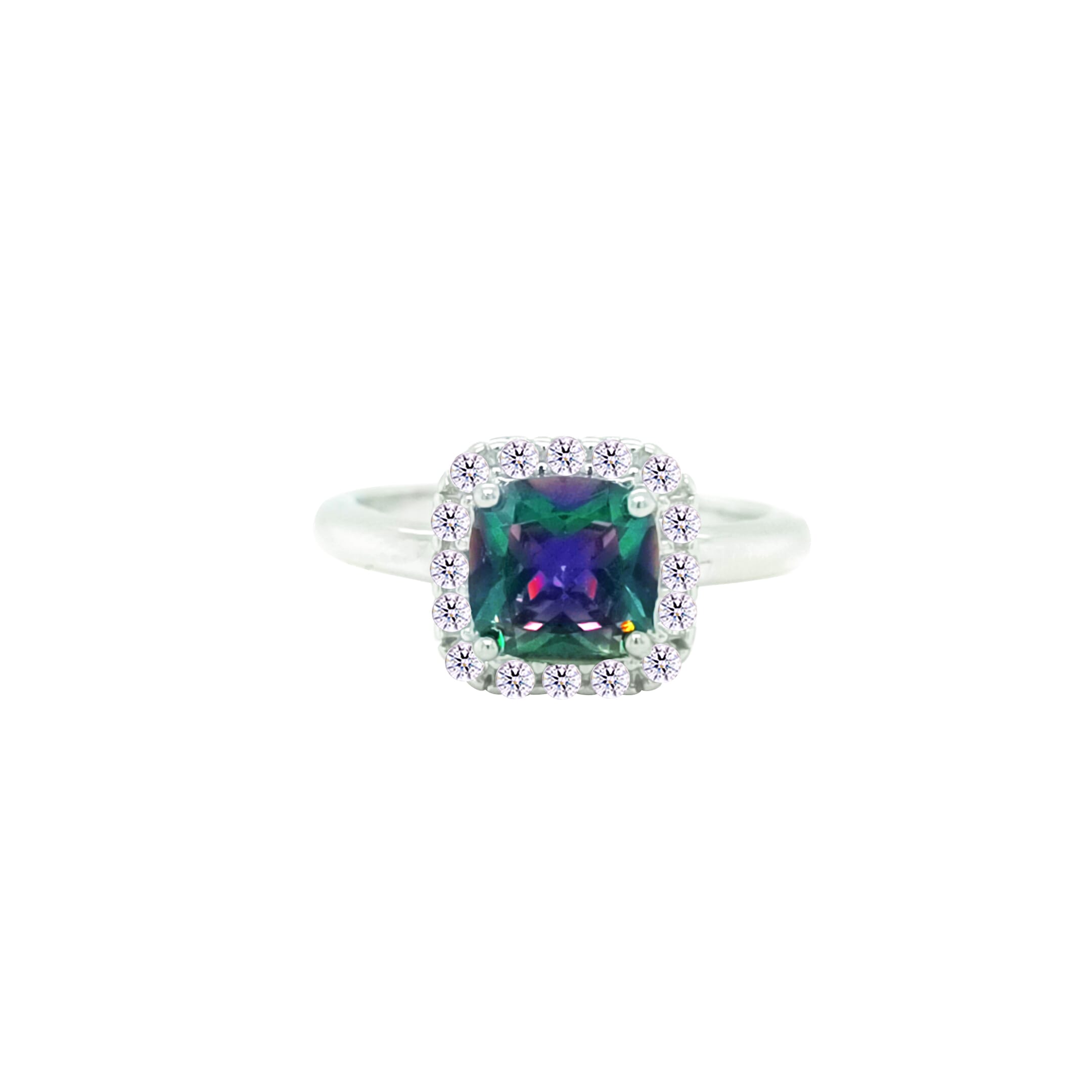 Asfour Crystal Fashion Ring With Halo Multi Color Square Design In 925 Sterling Silver-RD0198-AP-7