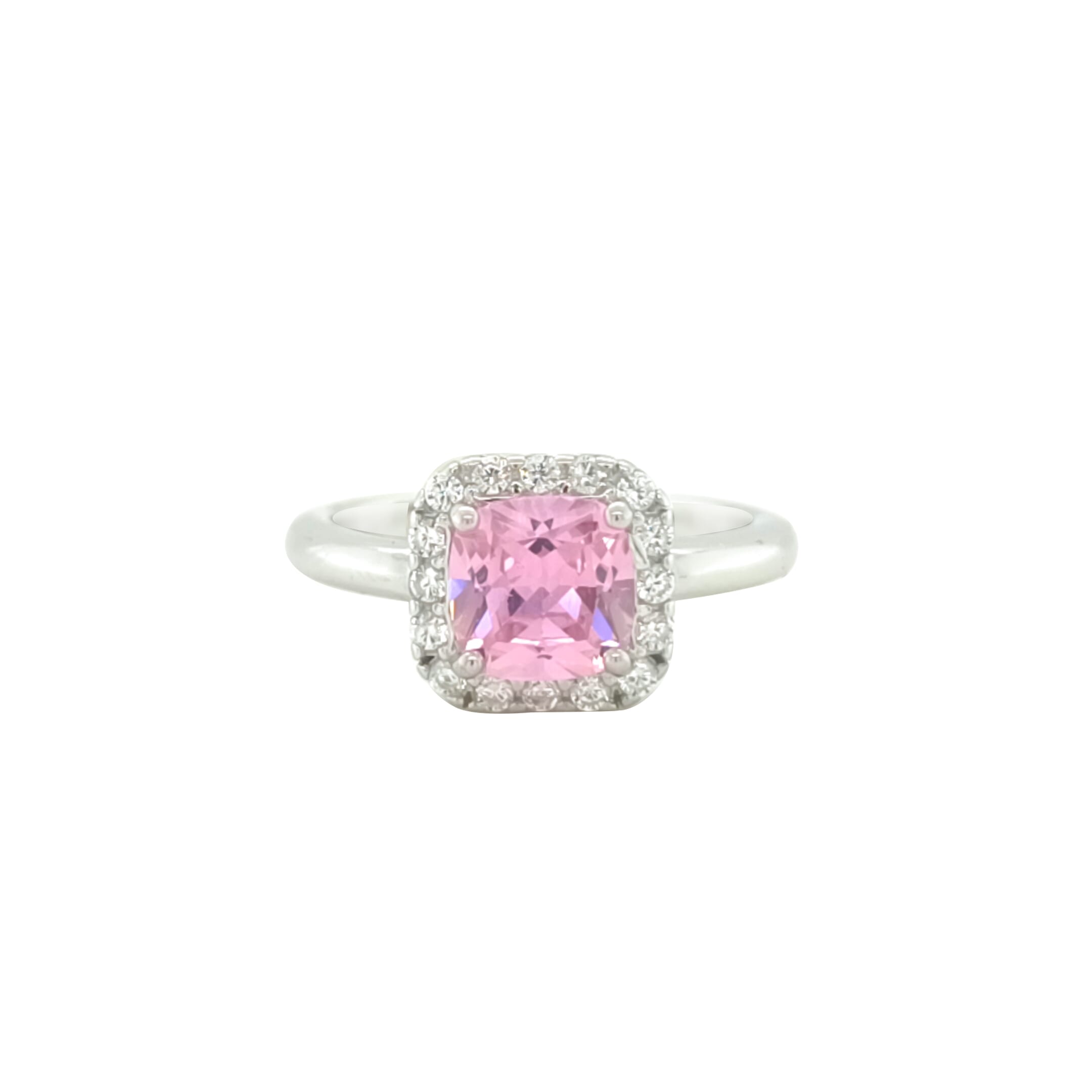 Asfour Crystal Fashion Ring With Halo Rose Square Design In 925 Sterling Silver-RD0198-O-8