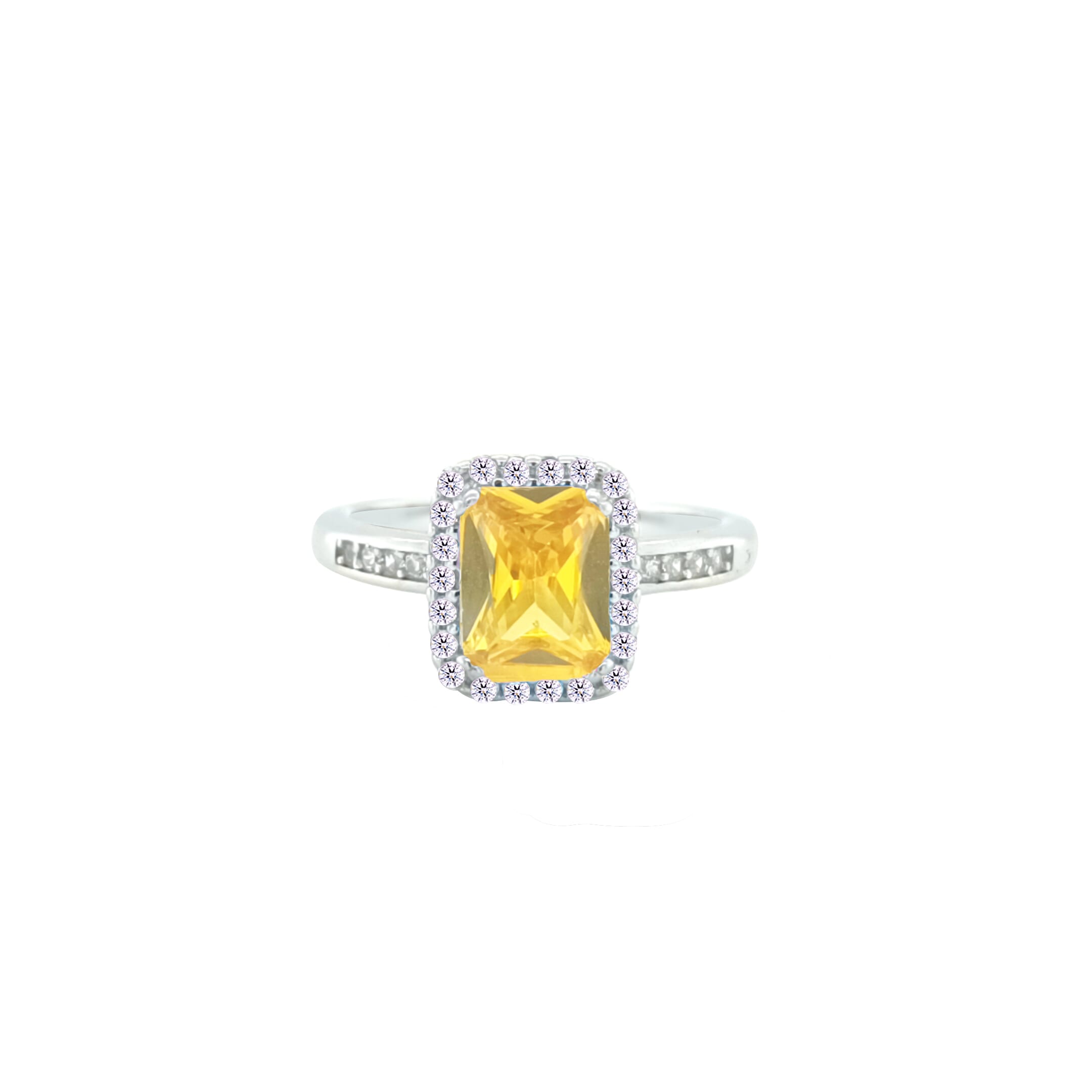 Asfour Crystal Drew Ring With Yellow Emerald Design In 925 Sterling Silver -RD0199-Y-8