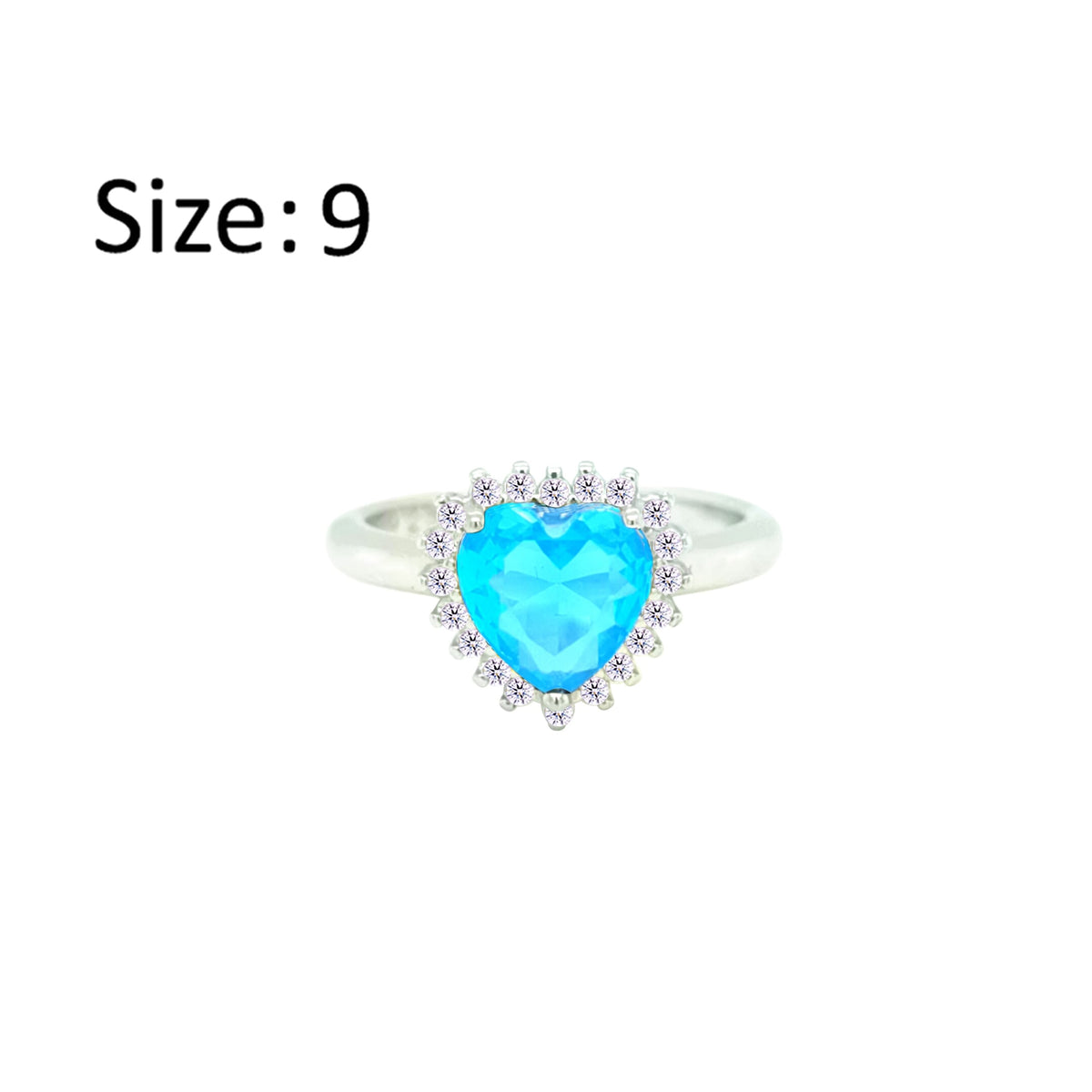 Asfour Crystal Drew Ring With Aquamarine Heart Design In 925 Sterling Silver-RD0200-M-9