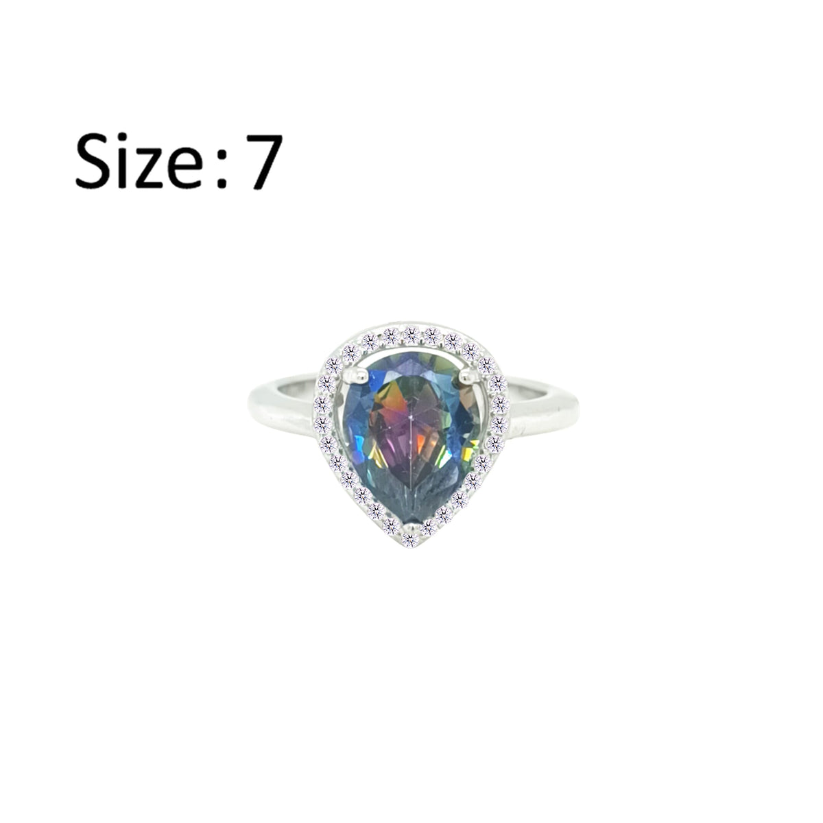 Asfour Crystal Drew Ring With Multi Color Pear Design In 925 Sterling Silver-RD0202-AP-7