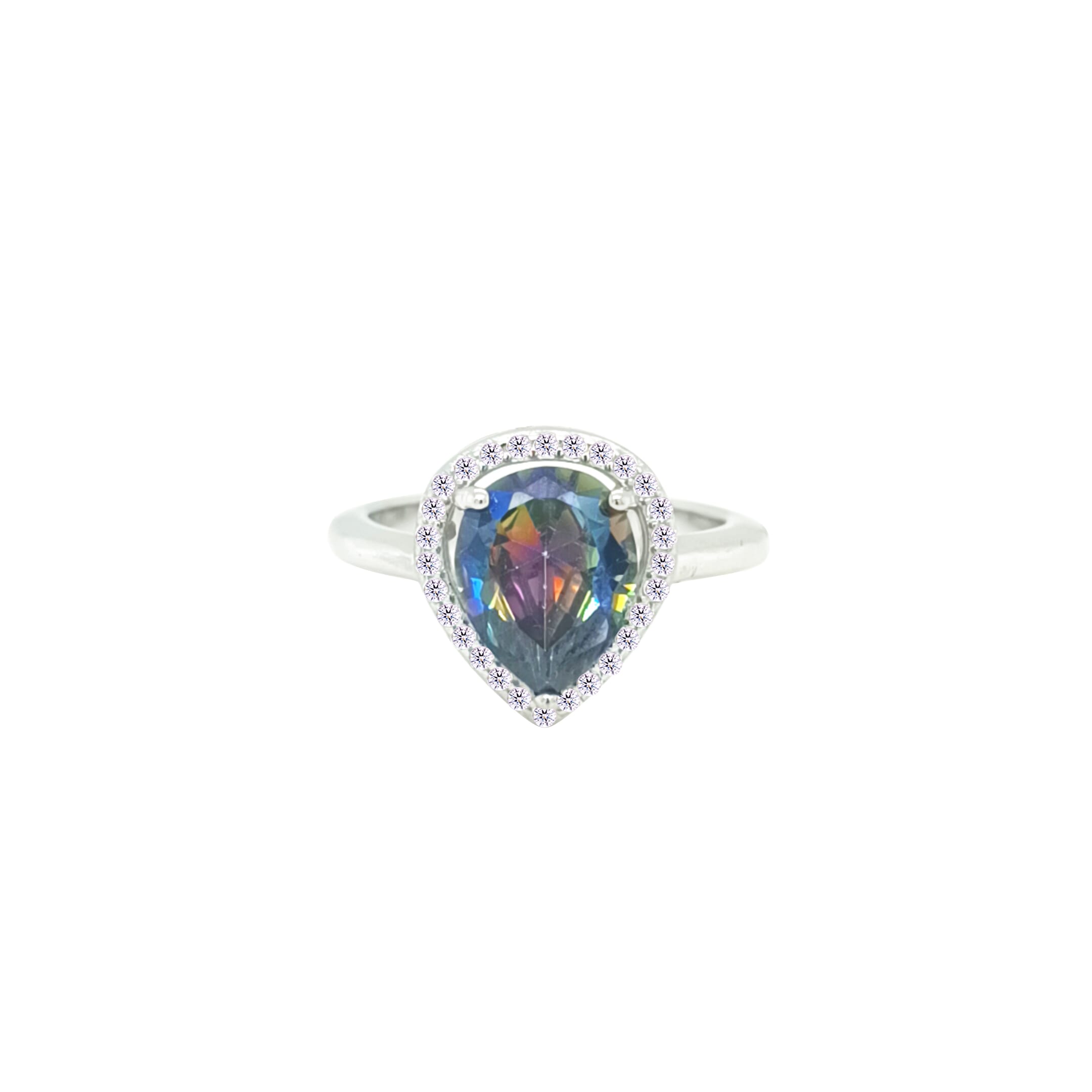 Asfour Crystal Drew Ring With Multi Color Pear Design In 925 Sterling Silver-RD0202-AP-8