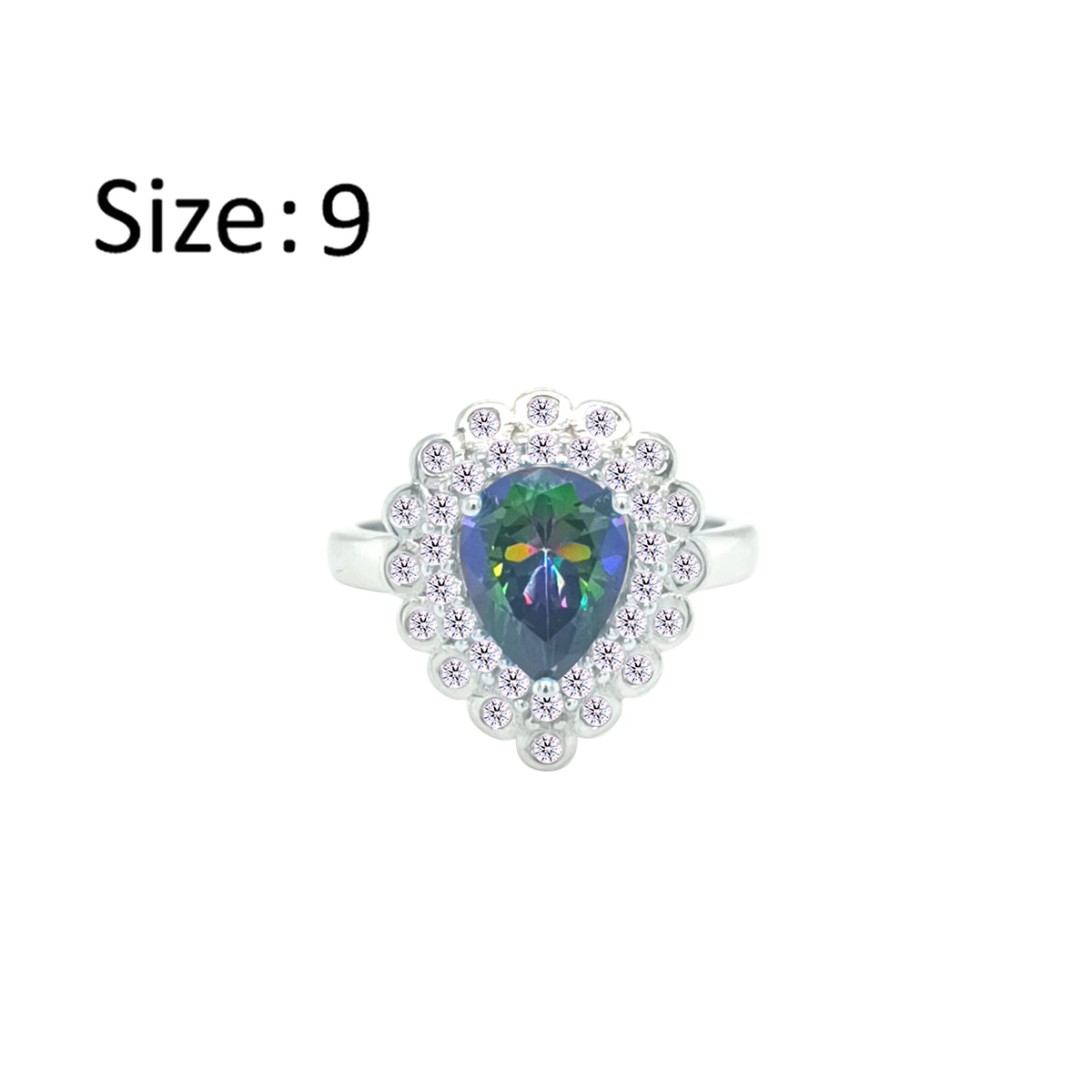 Asfour Crystal Drew Ring With Multi Color Pear Design In 925 Sterling Silver-RD0203-WAP-9