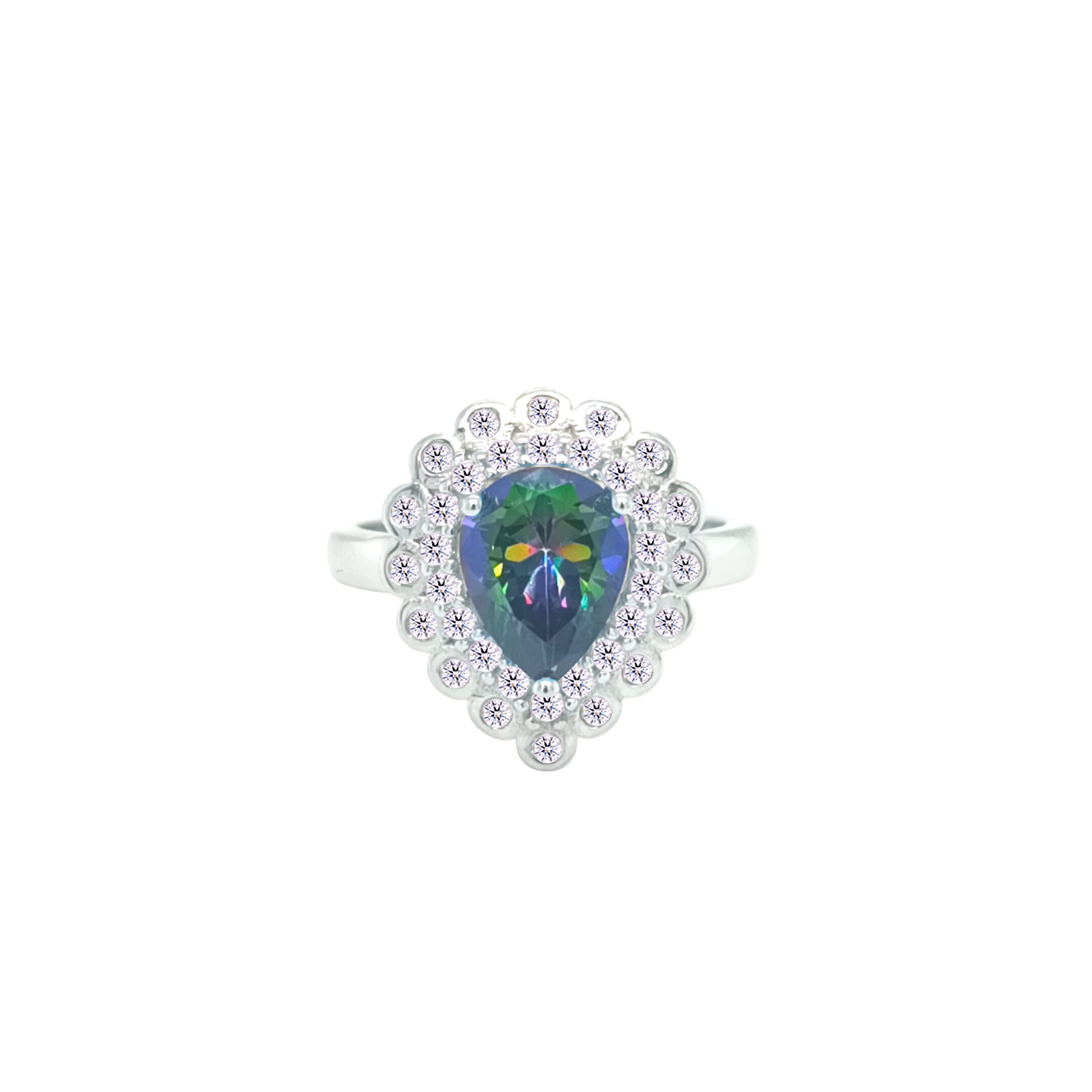 Asfour Crystal Drew Ring With Multi Color Pear Design In 925 Sterling Silver-RD0203-WAP-9