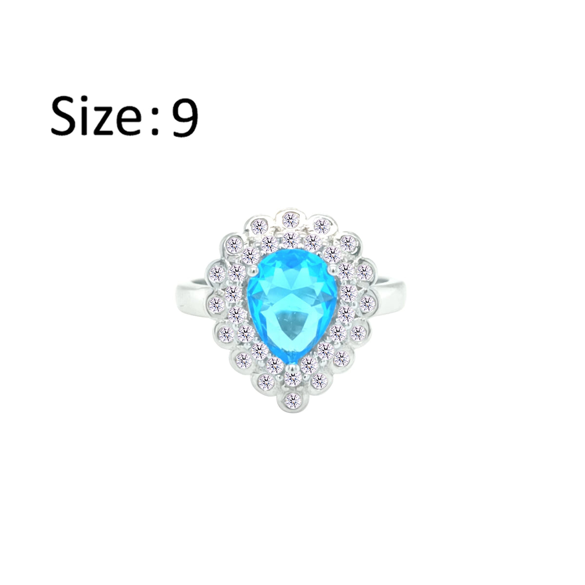 Asfour Crystal Drew Ring With Aquamarine Pear Design In 925 Sterling Silver-RD0203-WM-9