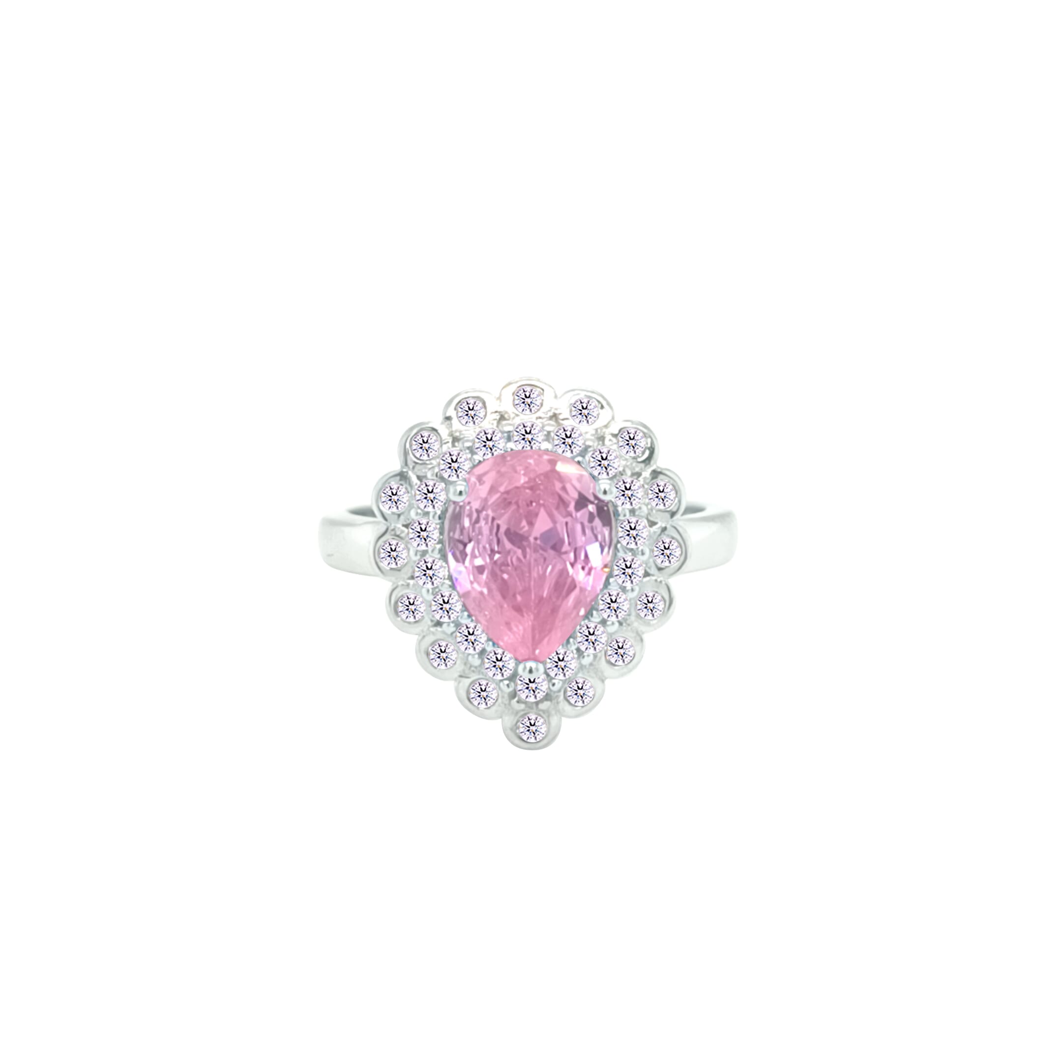 Asfour Crystal Drew Ring With Rose Pear Design In 925 Sterling Silver-RD0203-WO-9