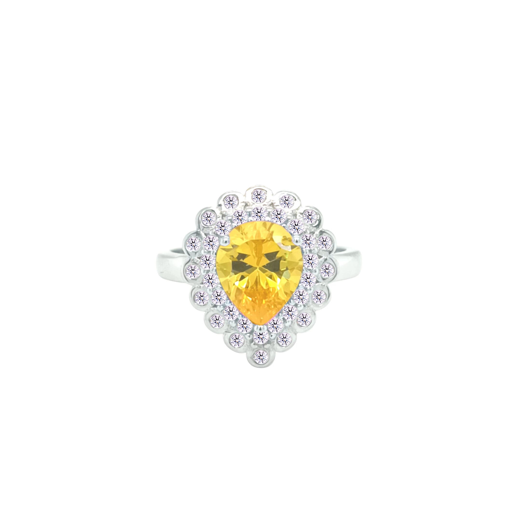 Asfour Crystal Drew Ring With Yellow Pear Design In 925 Sterling Silver-RD0203-WY-8