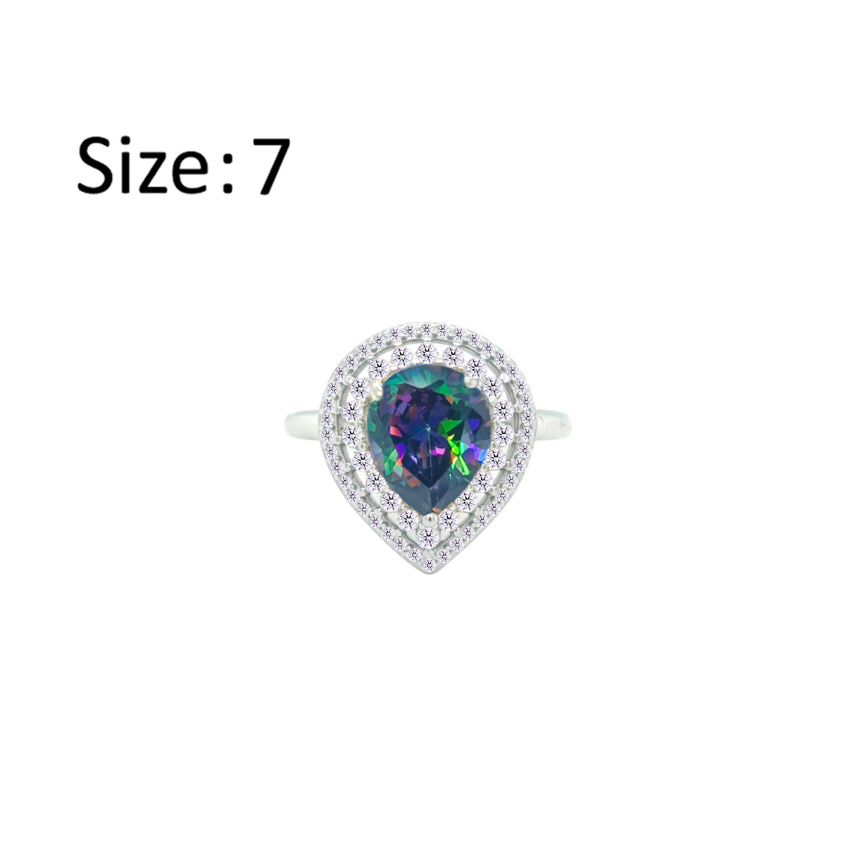 Asfour Crystal Drew Ring With Halo Multi Color Pear Design In 925 Sterling Silver-RD0204-WAP-7