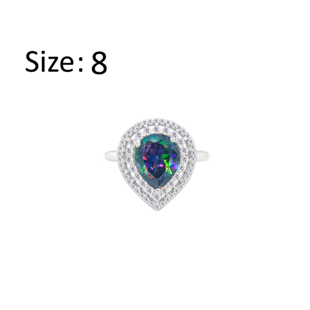 Asfour Crystal Drew Ring With Halo Multi Color Pear Design In 925 Sterling Silver-RD0204-WAP-8