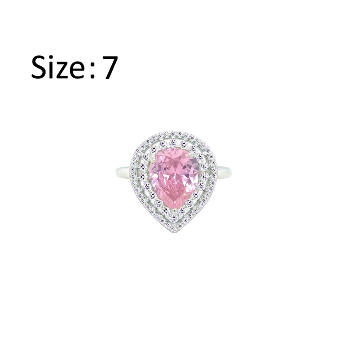 Asfour Crystal Drew Ring With Halo Rose Pear Design In 925 Sterling Silver-RD0204-WO-7