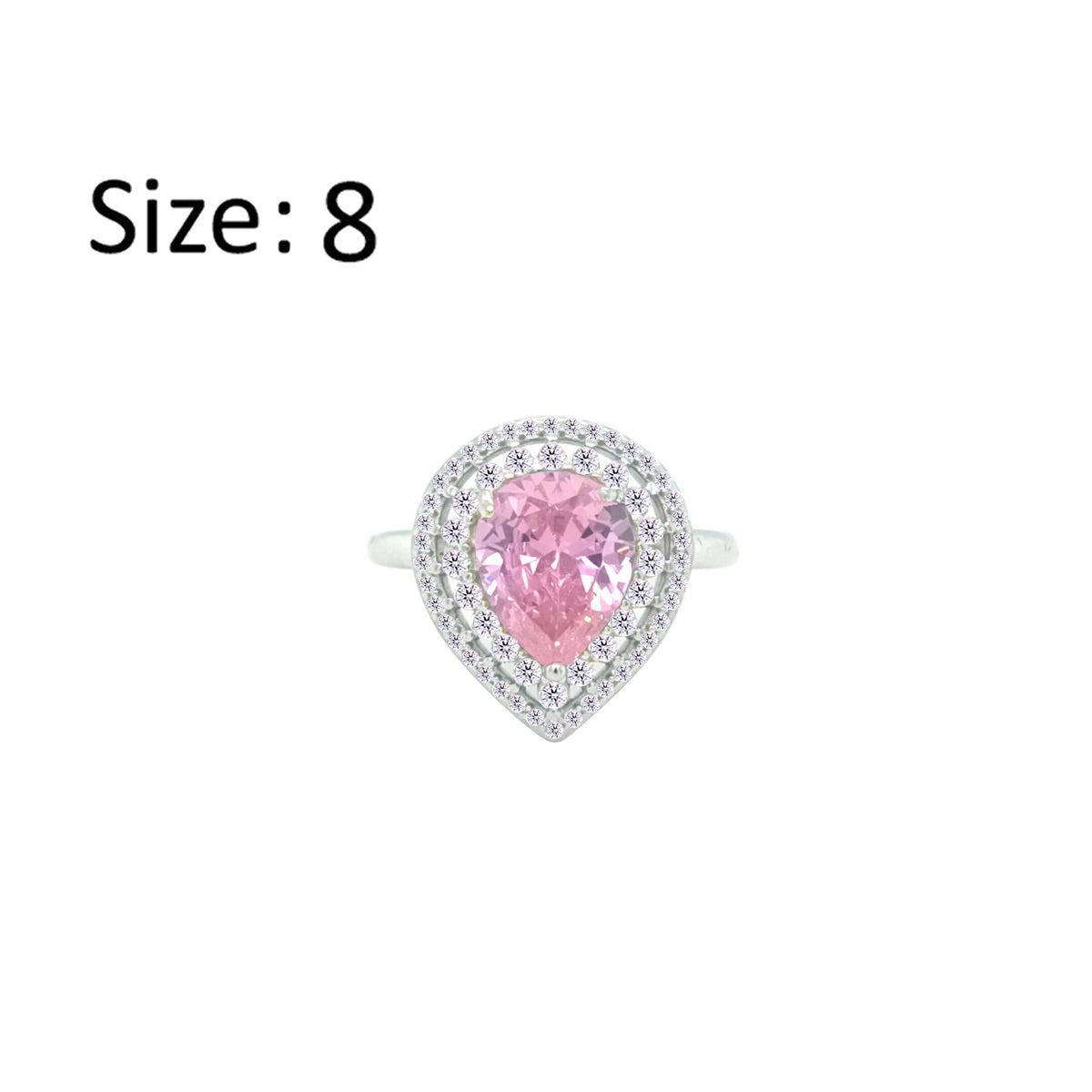 Asfour Crystal Drew Ring With Halo Rose Pear Design In 925 Sterling Silver-RD0204-WO-8