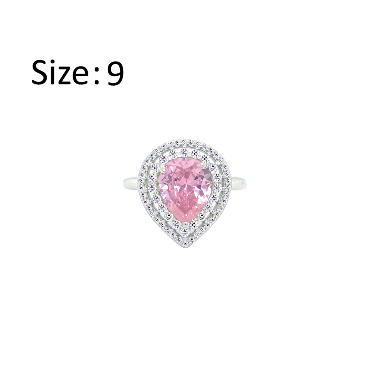 Asfour Crystal Drew Ring With Halo Rose Pear Design In 925 Sterling Silver-RD0204-WO-9