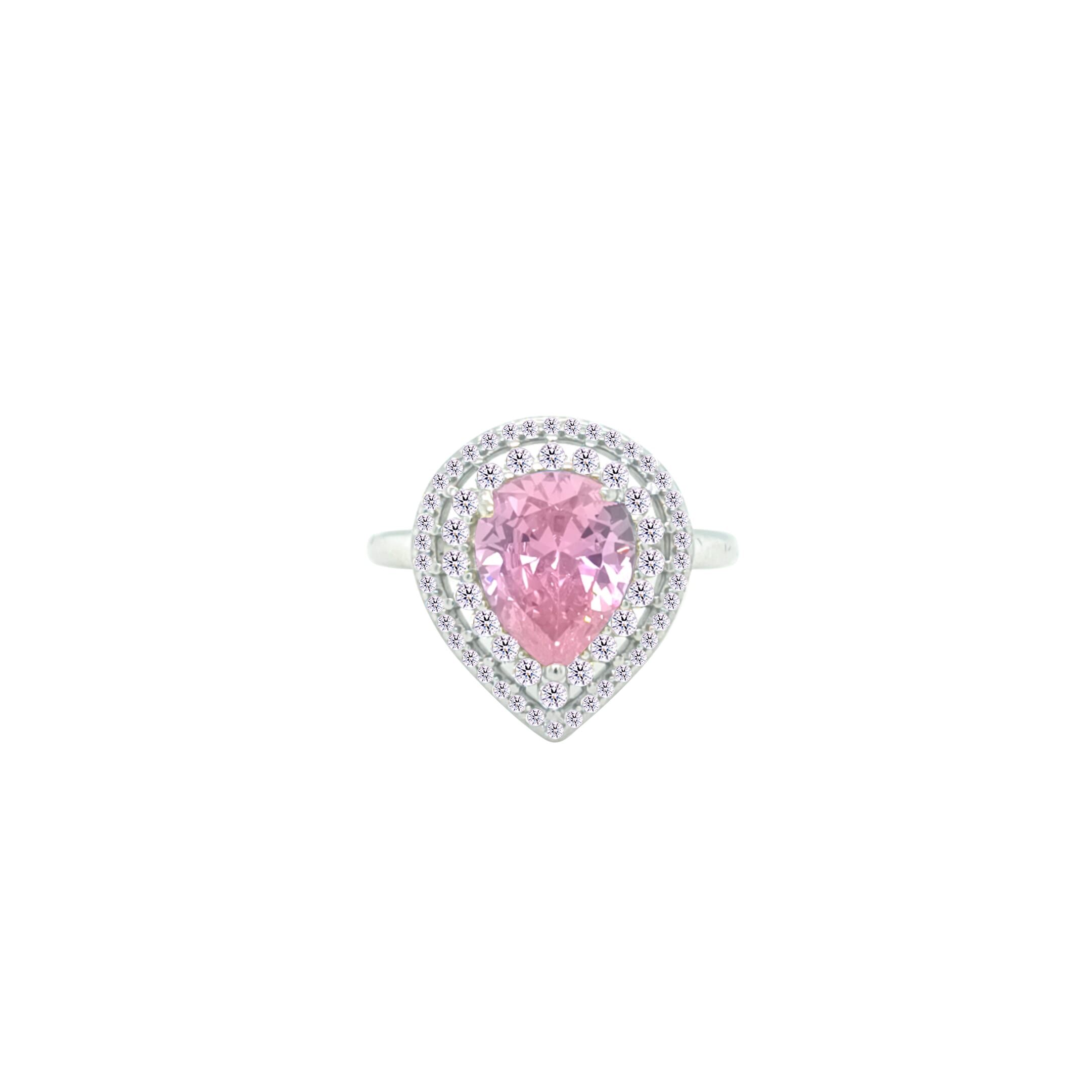 Asfour Crystal Drew Ring With Halo Rose Pear Design In 925 Sterling Silver-RD0204-WO-9