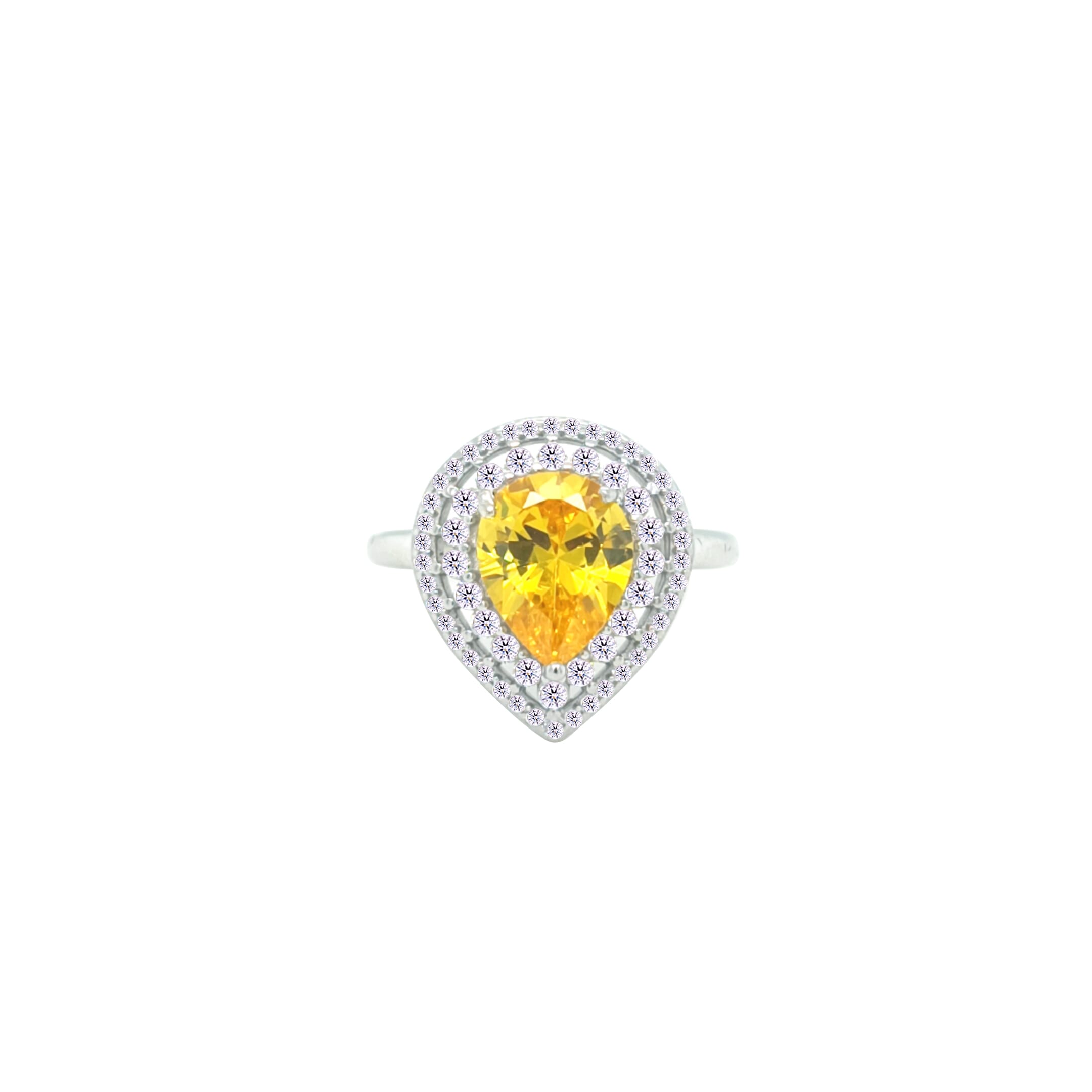 Asfour Crystal Drew Ring With Halo Yellow Pear Design In 925 Sterling Silver-RD0204-WY-8